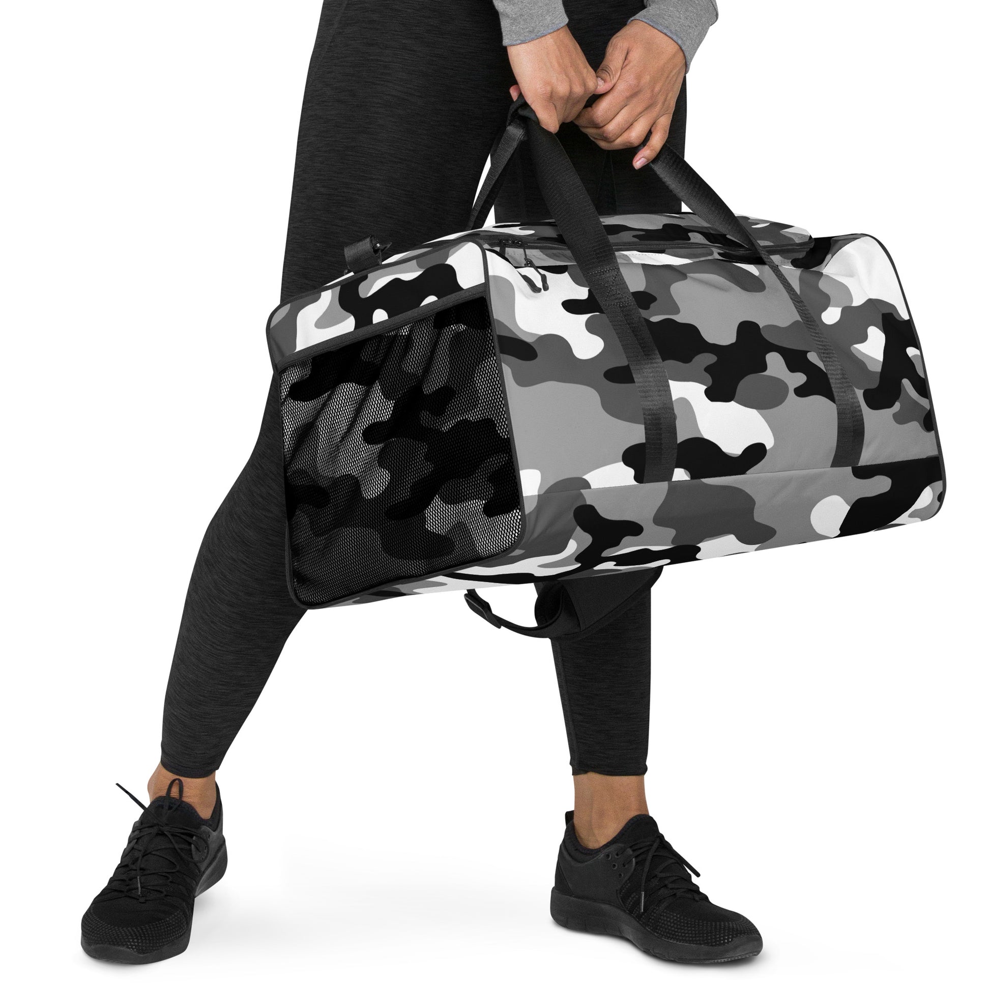 Camo Duffle Bag | Black, White & Gray Camouflage