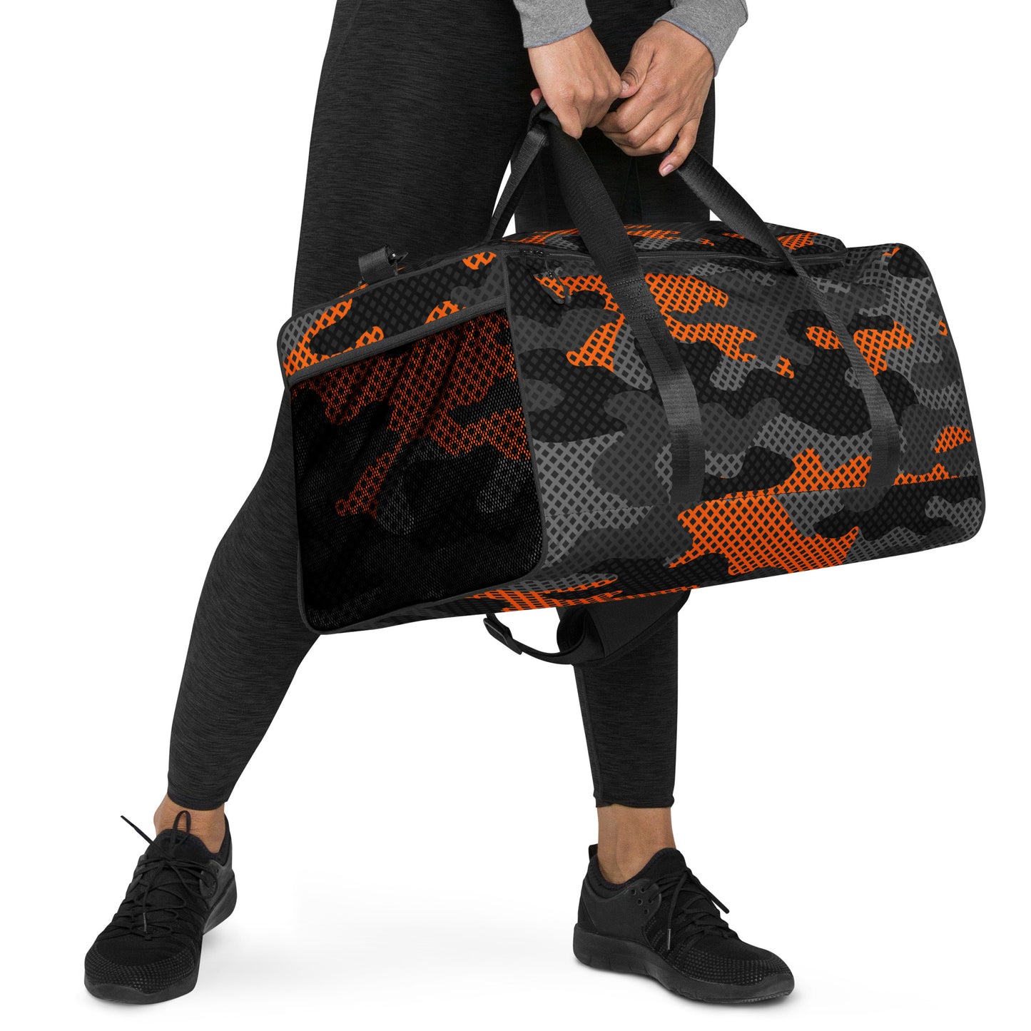 Camo Duffle Bag | Black & Orange Pixel Camouflage