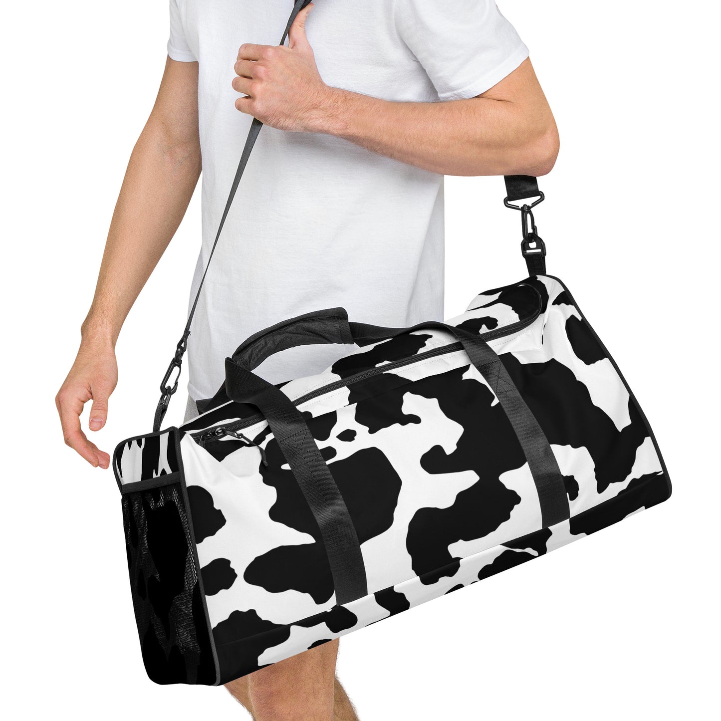 Camo Duffle Bag | Black & White Cow Camouflage