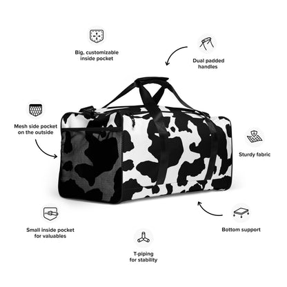 Camo Duffle Bag | Black & White Cow Camouflage