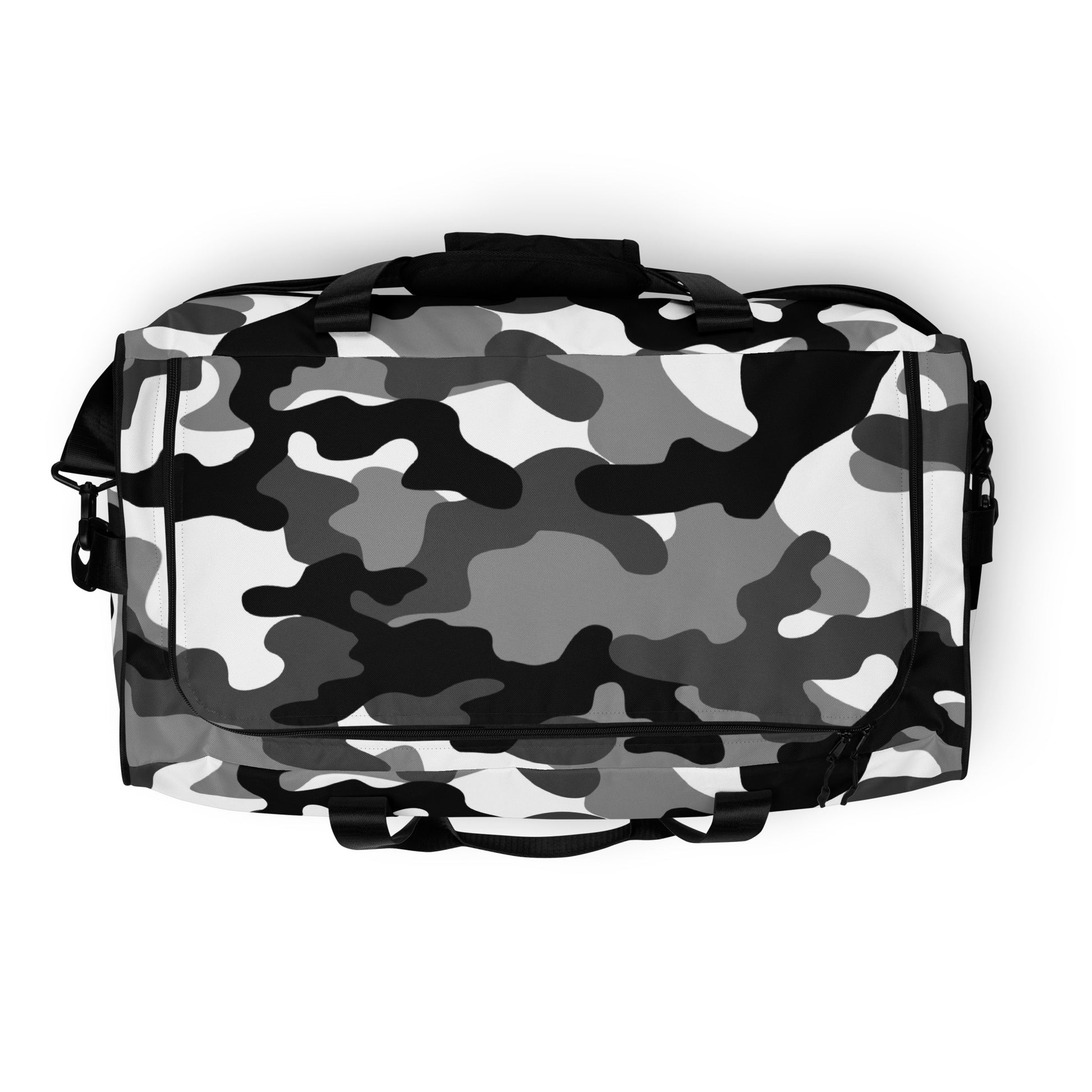 Camo Duffle Bag | Black, White & Gray Camouflage