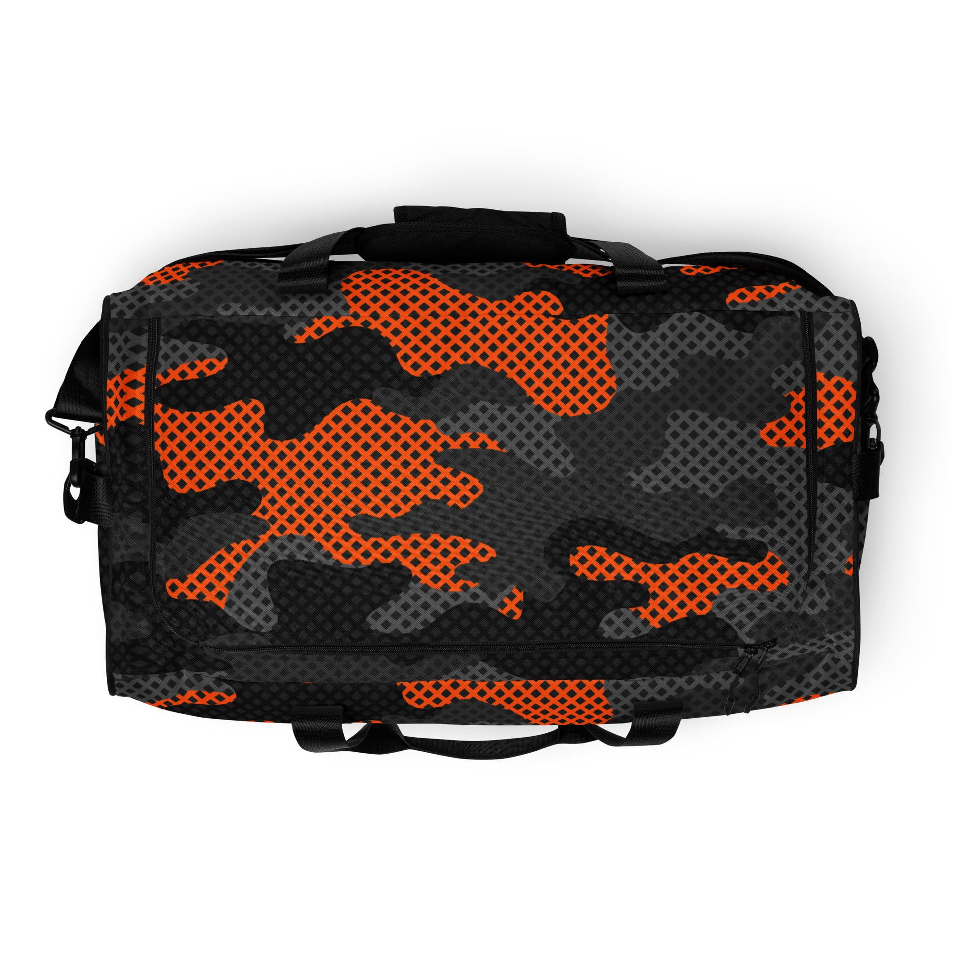 Camo Duffle Bag | Black & Orange Pixel Camouflage