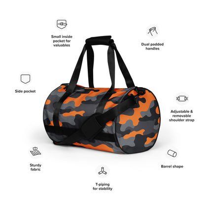 Camo Gym Bag | Orange, Black & Gray Camouflage