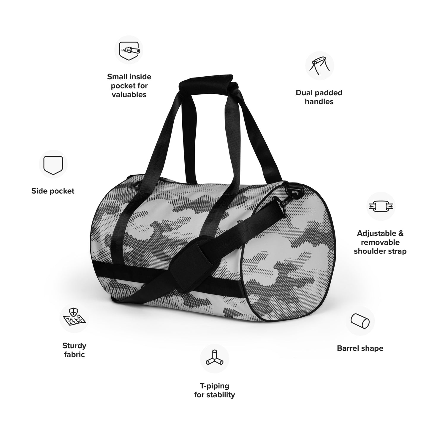 Camo Gym Bag | Black & White Digital Camouflage