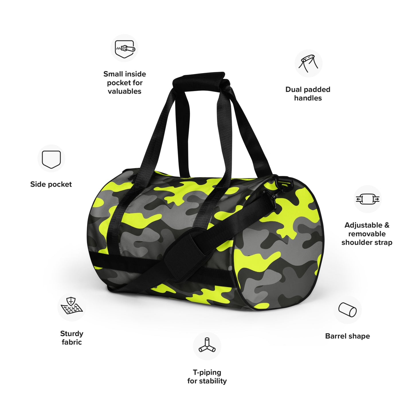 Camo Gym Bag | Black, Gray & Yellow Camouflage