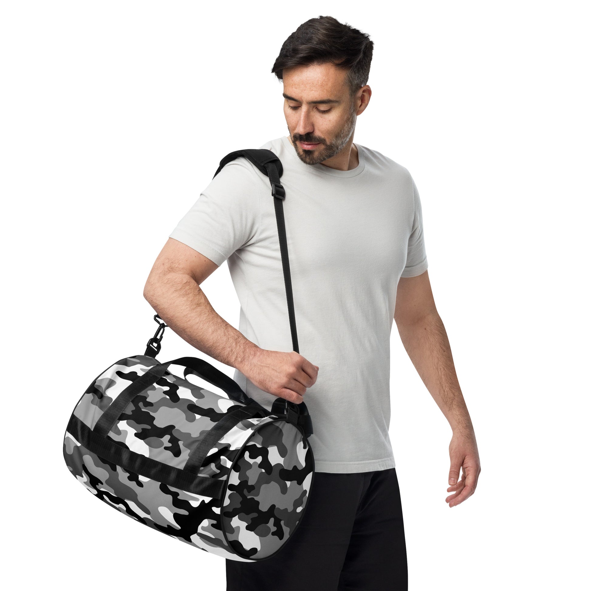 Camo Gym Bag | Black, White & Gray Camouflage