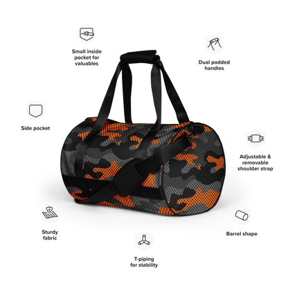 Camo Gym Bag | Black Orange Pixel Camouflage