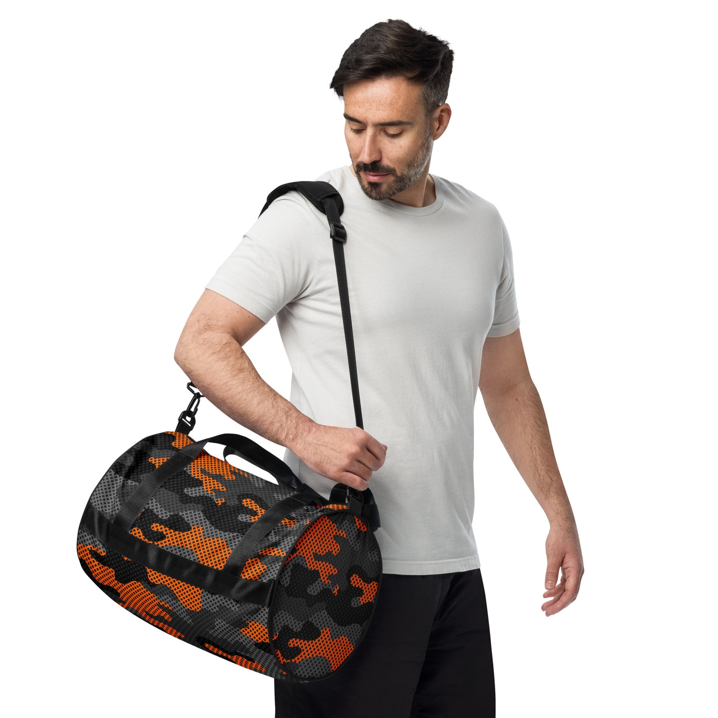 Camo Gym Bag | Black Orange Pixel Camouflage