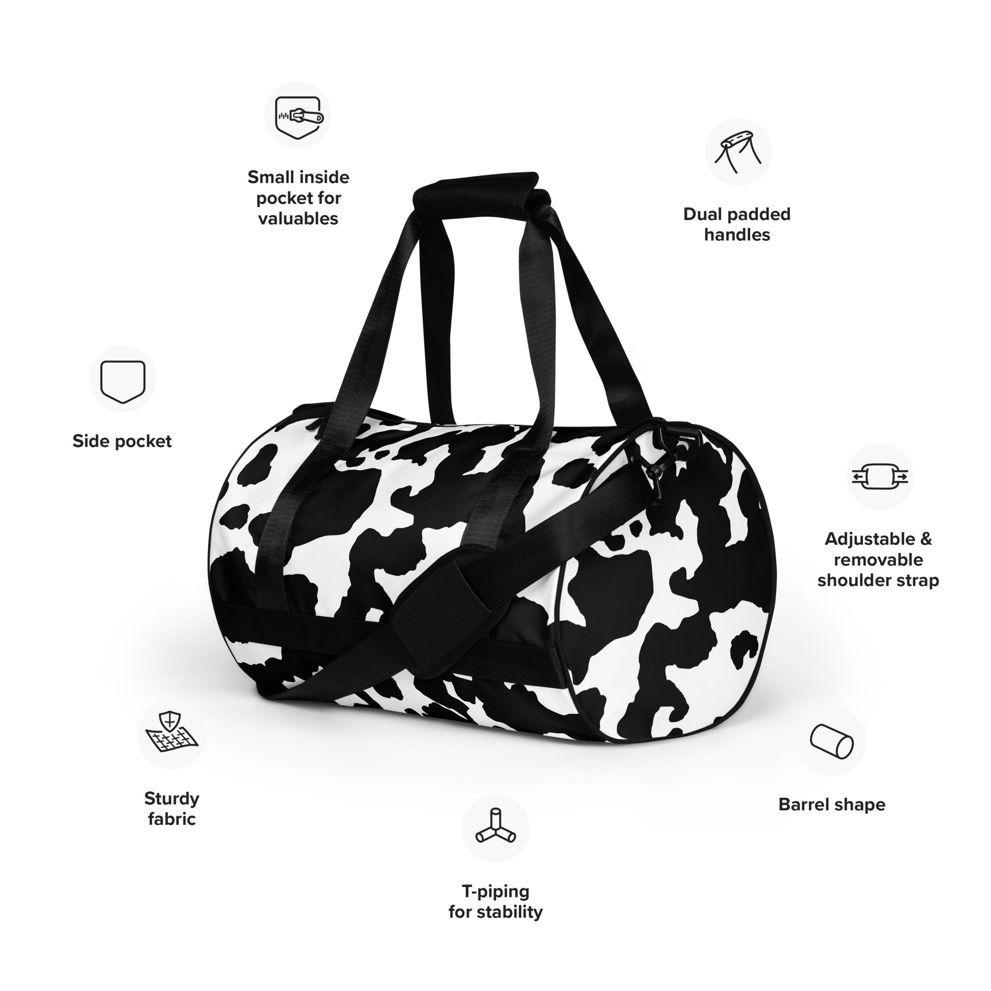 Camo Gym Bag | Black & White Cow Camouflage