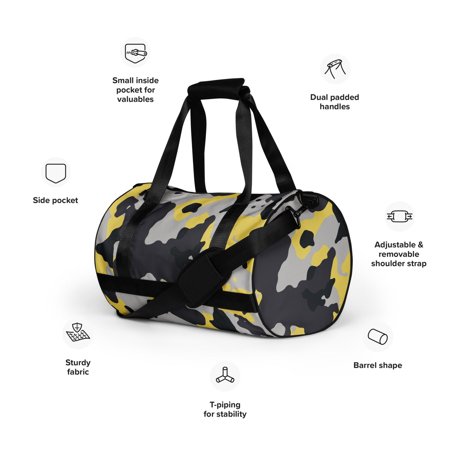 Camo Gym Bag | Yellow, Black & Silver Camouflage