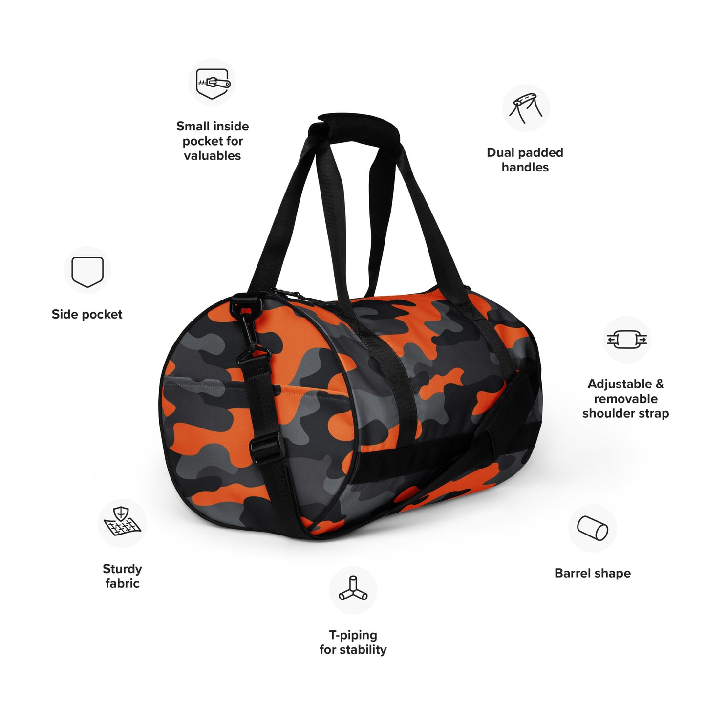 Camo Gym Bag | Orange, Black & Gray Camouflage