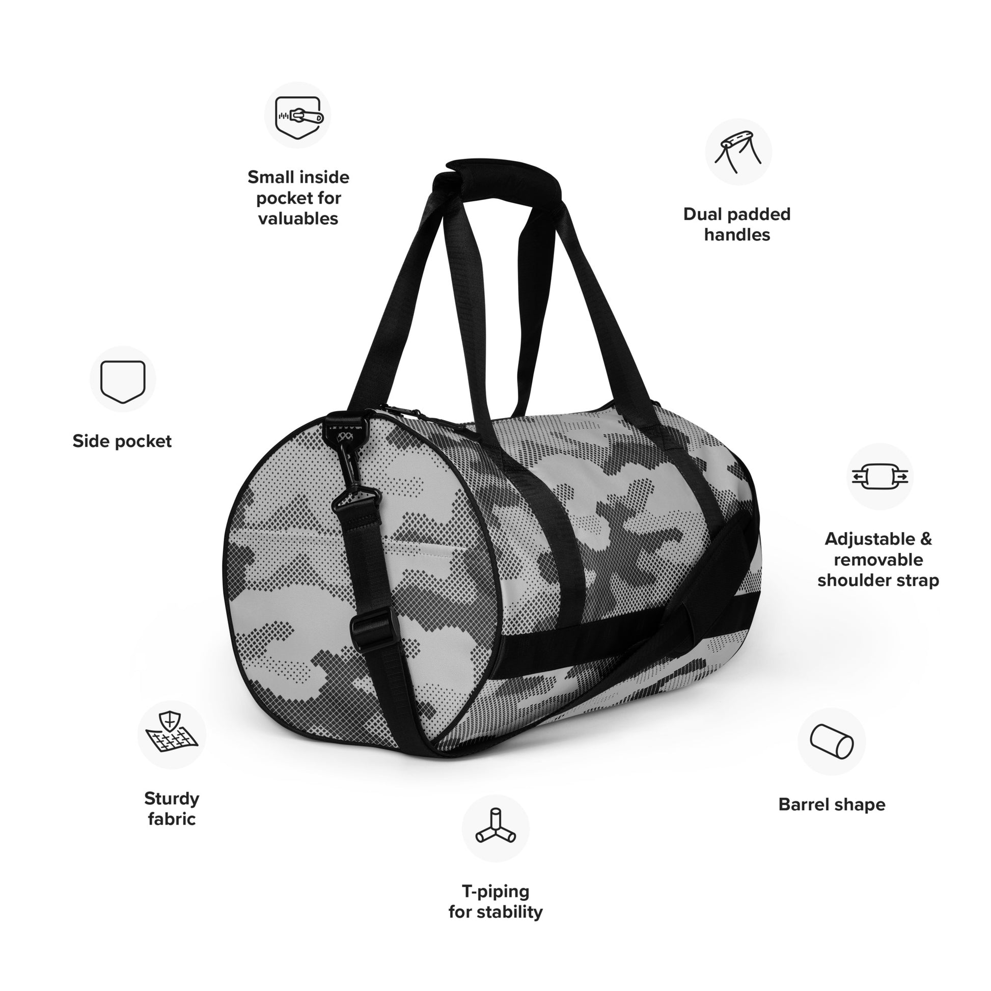 Camo Gym Bag | Black & White Digital Camouflage