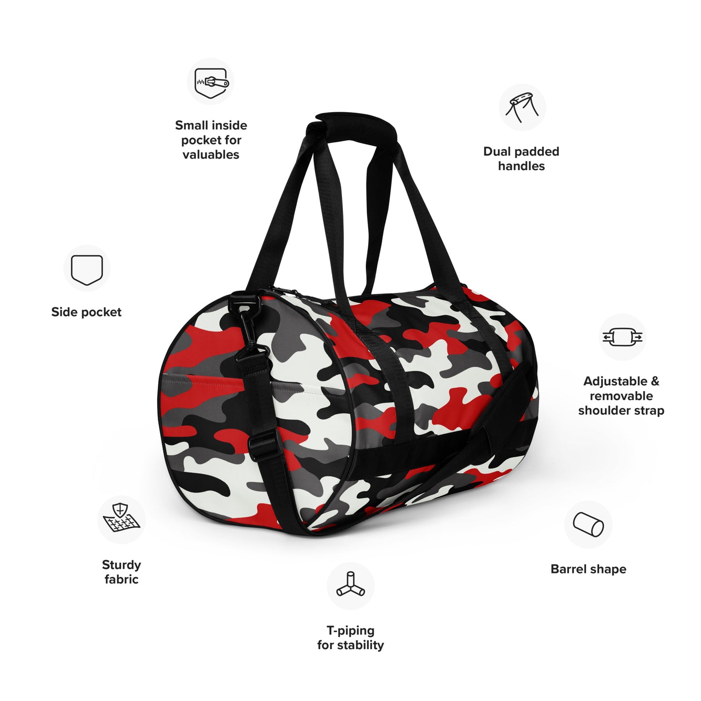 Camo Gym Bag | Red, Black & White Camouflage