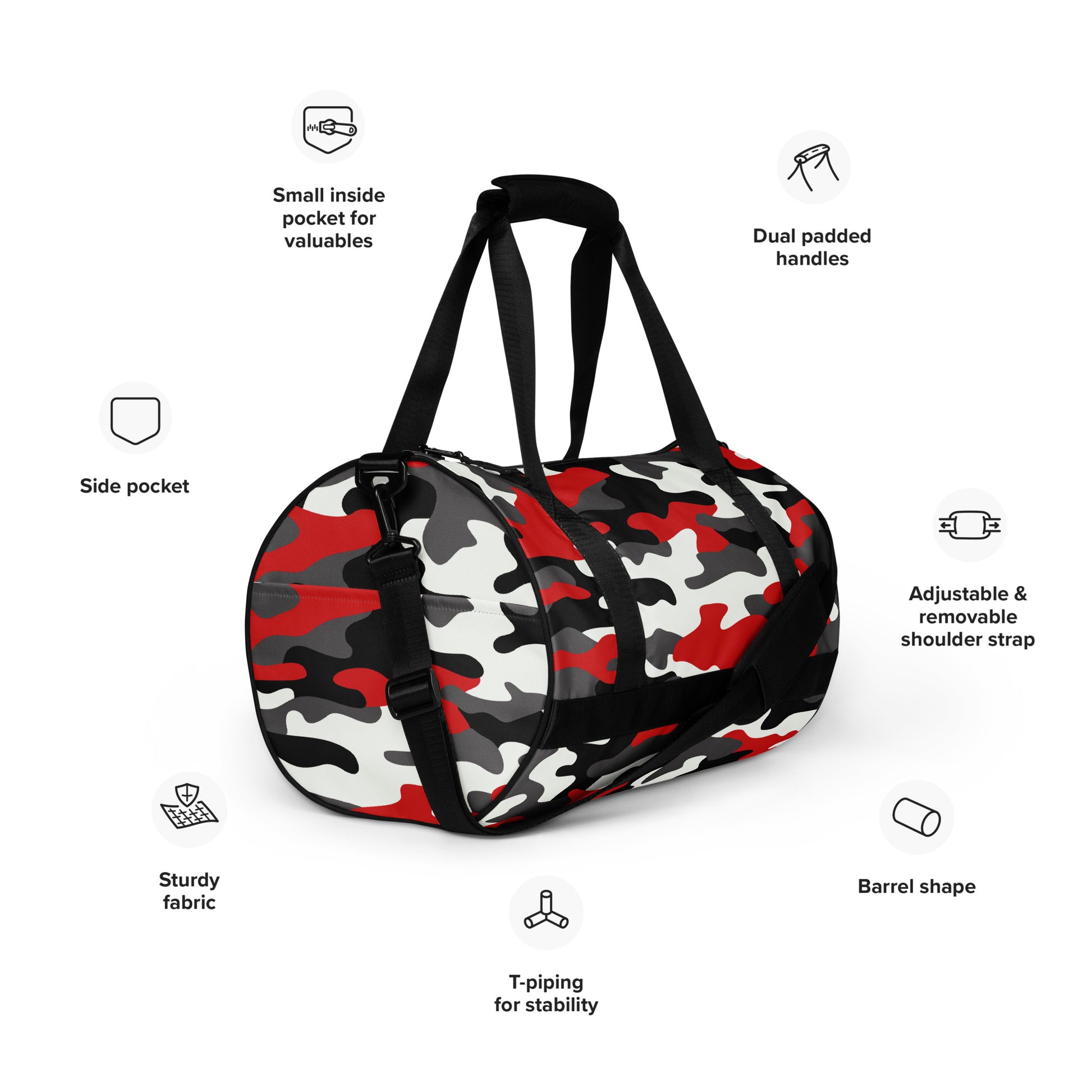 Camo Gym Bag | Red, Black & White Camouflage