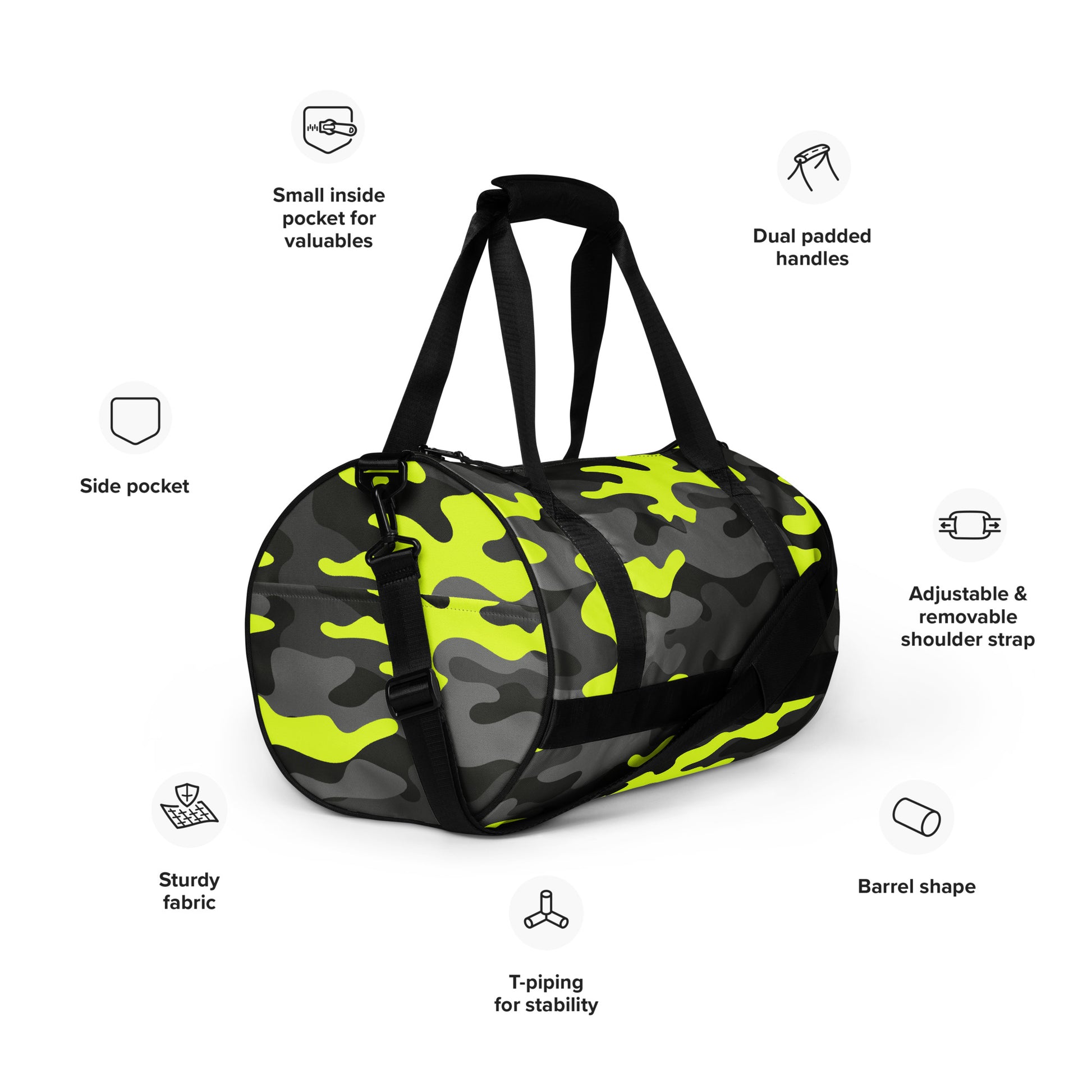 Camo Gym Bag | Black, Gray & Yellow Camouflage