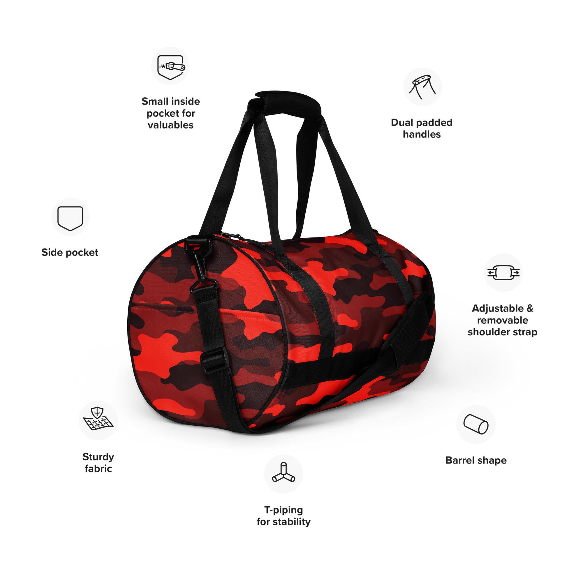 Camo Gym Bag | Scarlet Red & Black Camouflage