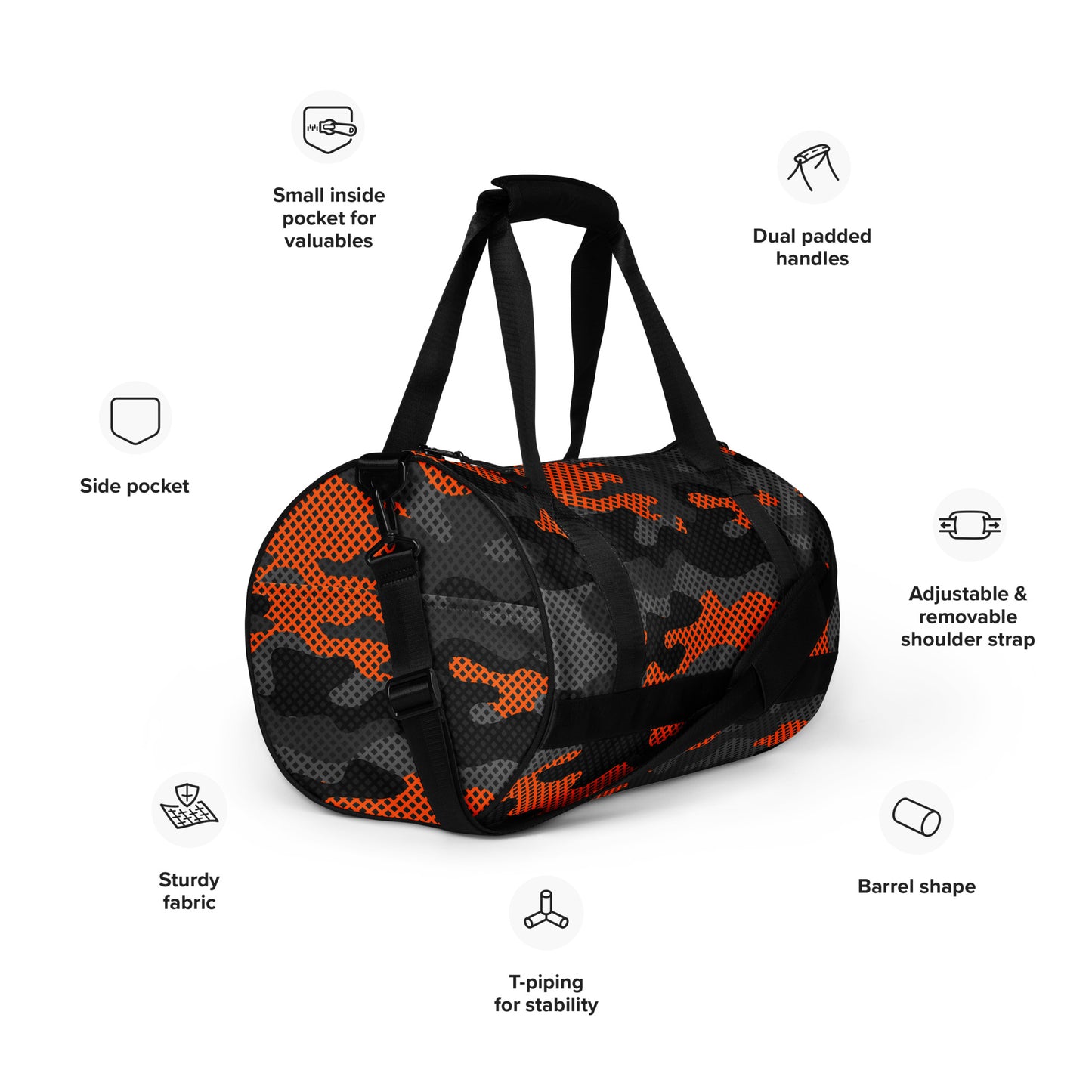 Camo Gym Bag | Black Orange Pixel Camouflage