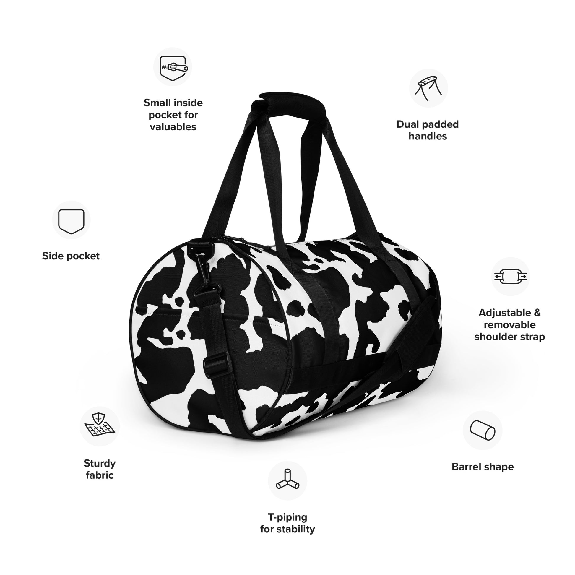 Camo Gym Bag | Black & White Cow Camouflage