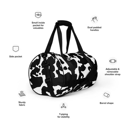 Camo Gym Bag | Black & White Cow Camouflage