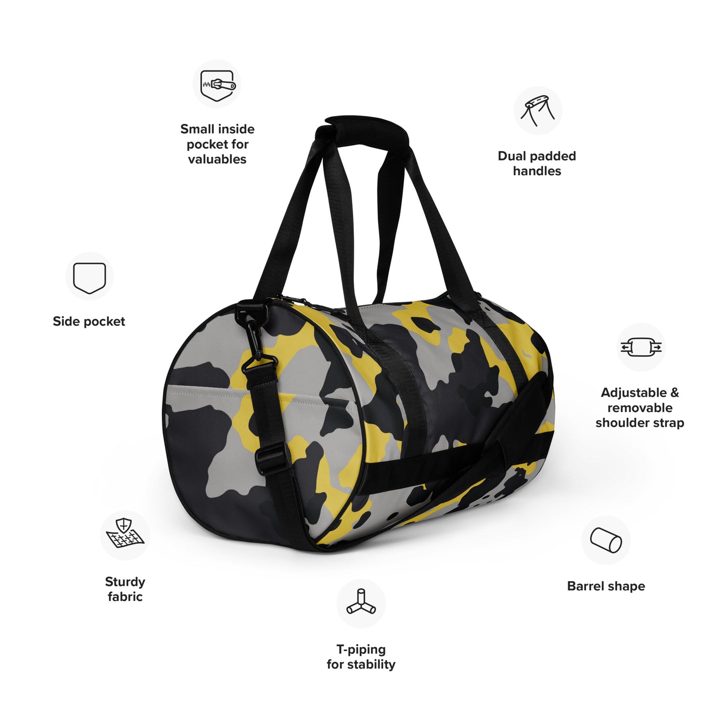 Camo Gym Bag | Yellow, Black & Silver Camouflage