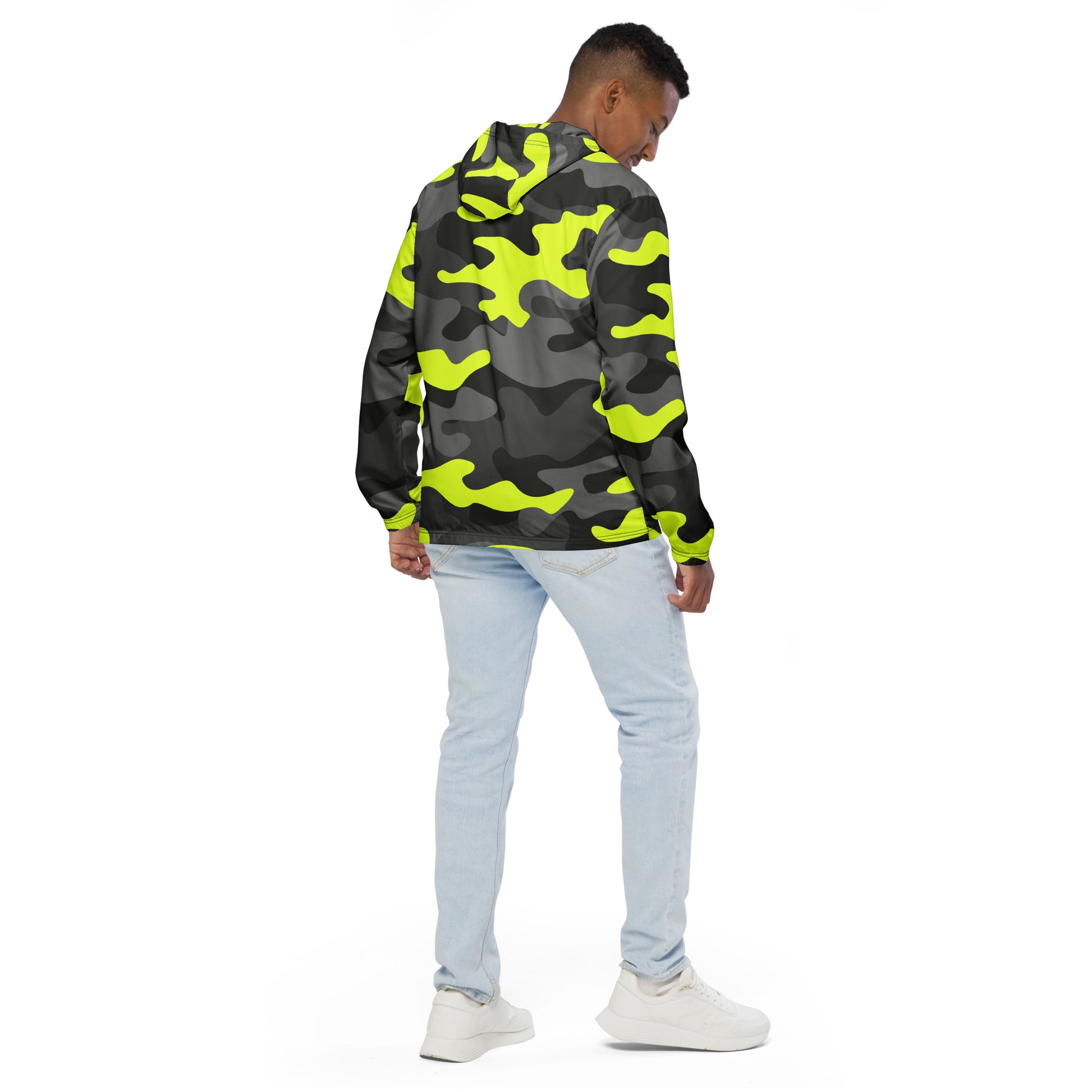 Camo Windbreaker For Men | Black, Gray & Yellow