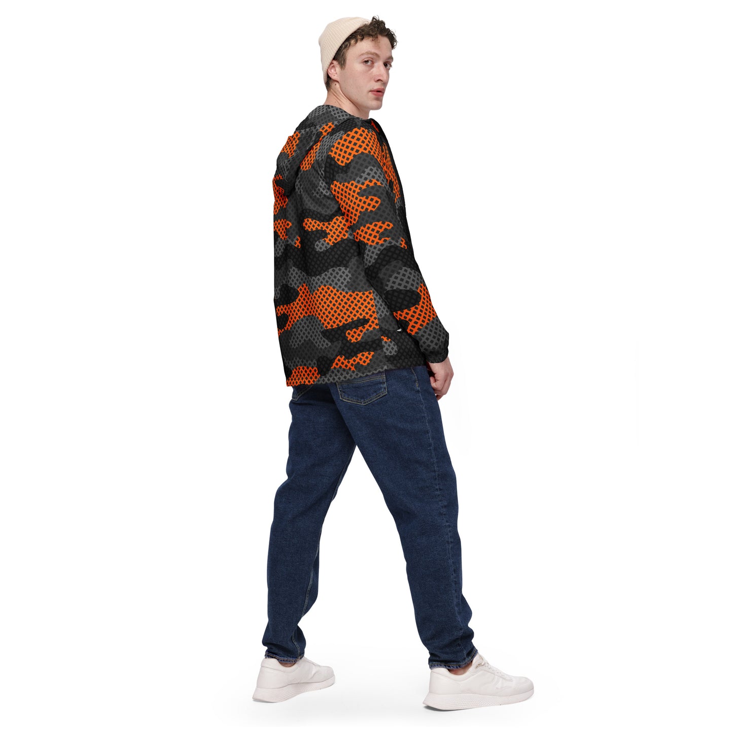 Camo Windbreaker For Men | Black & Orange Pixel