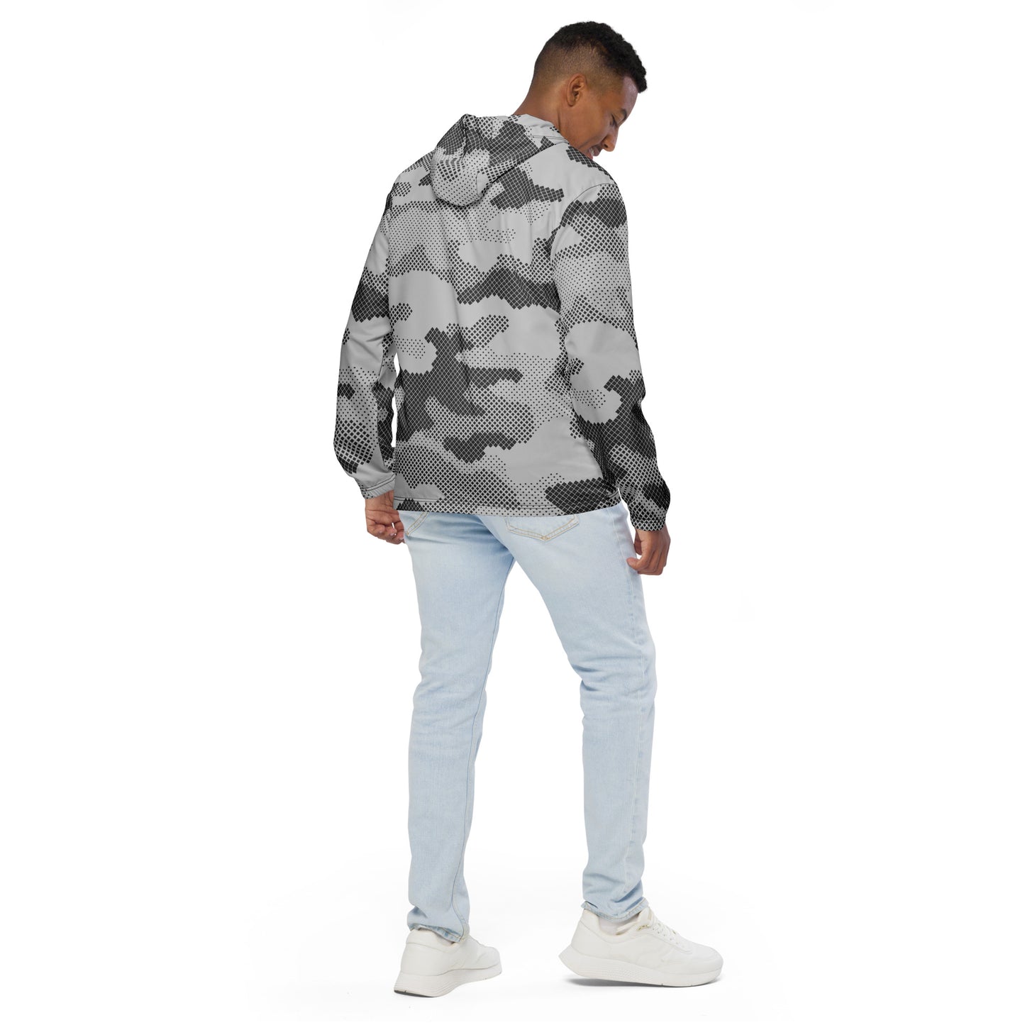 Camo Windbreaker For Men | Black & White Digital Dotted