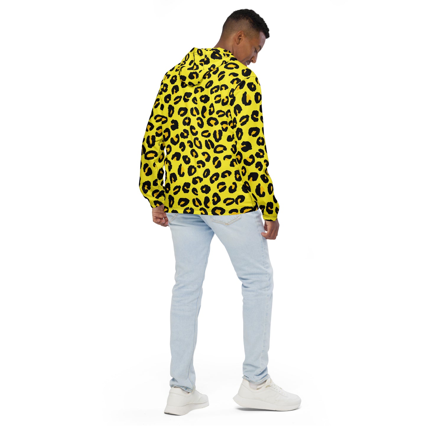 Windbreaker For Men | Black and Yellow Leopard Pattern