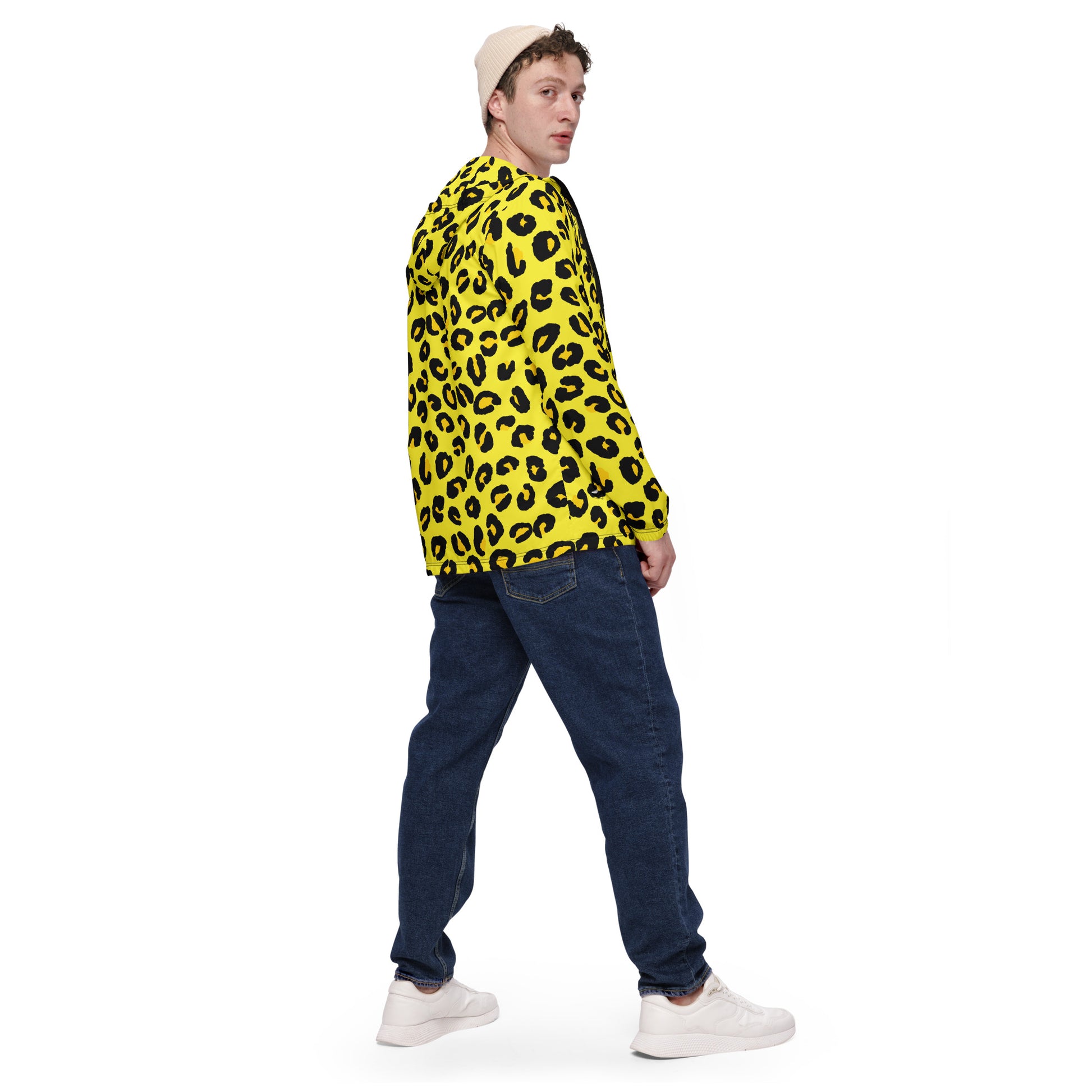 Windbreaker For Men | Black and Yellow Leopard Pattern