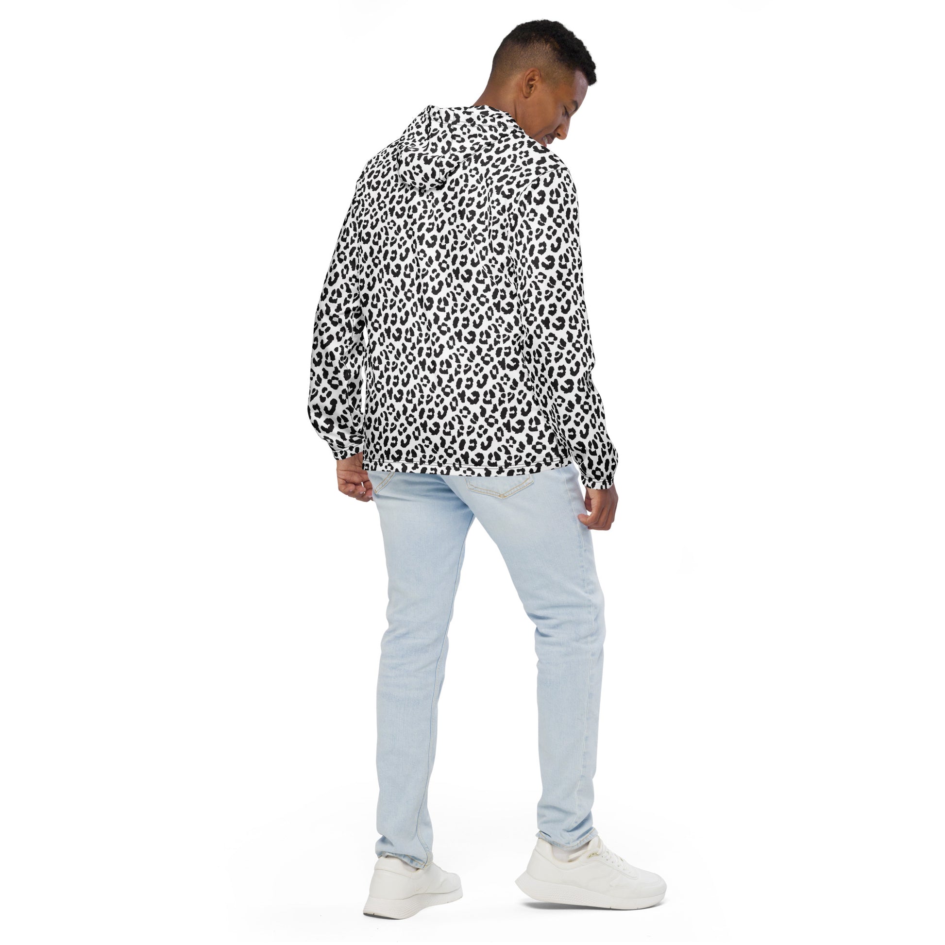 Windbreaker For Men | Black and White Leopard Pattern