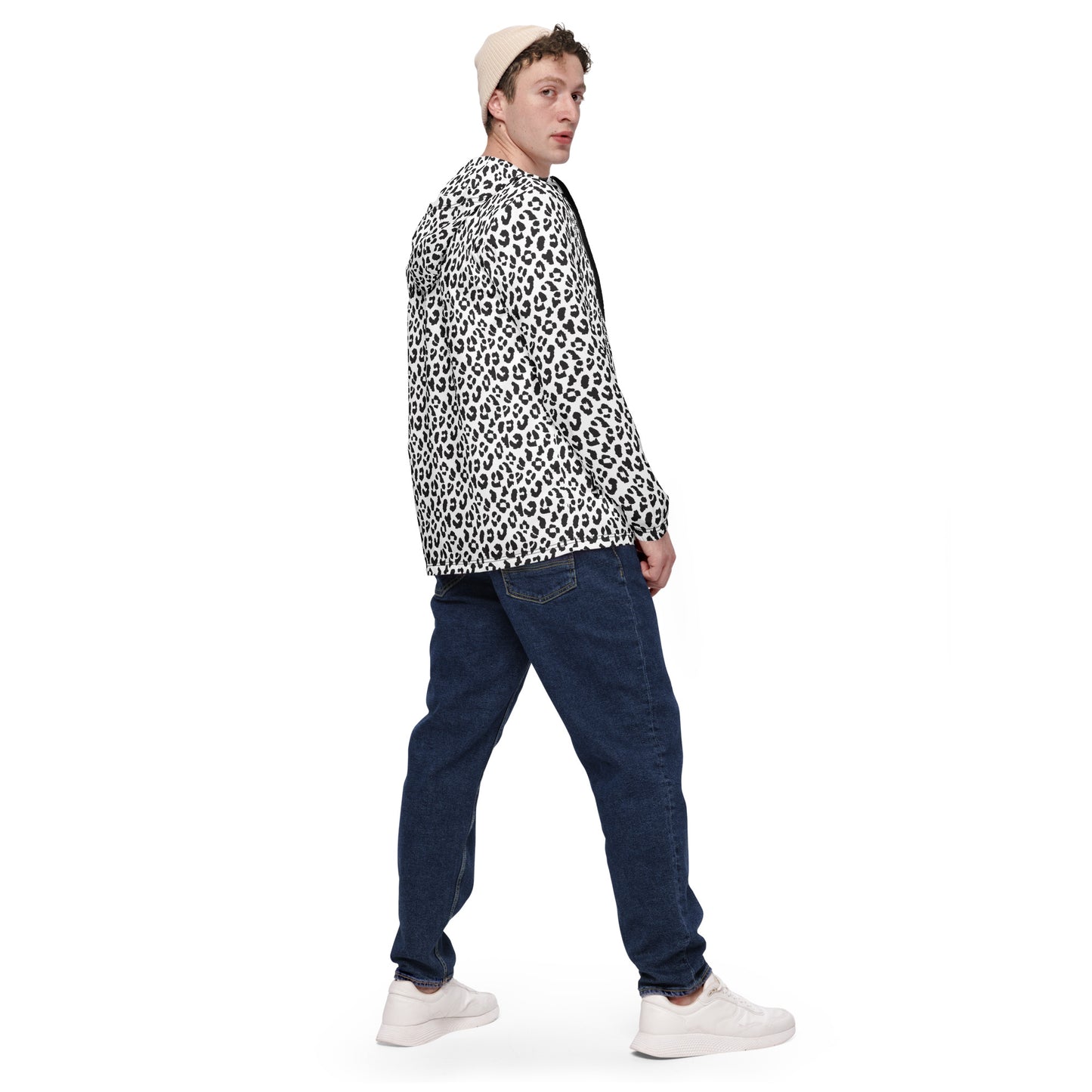 Windbreaker For Men | Black and White Leopard Pattern