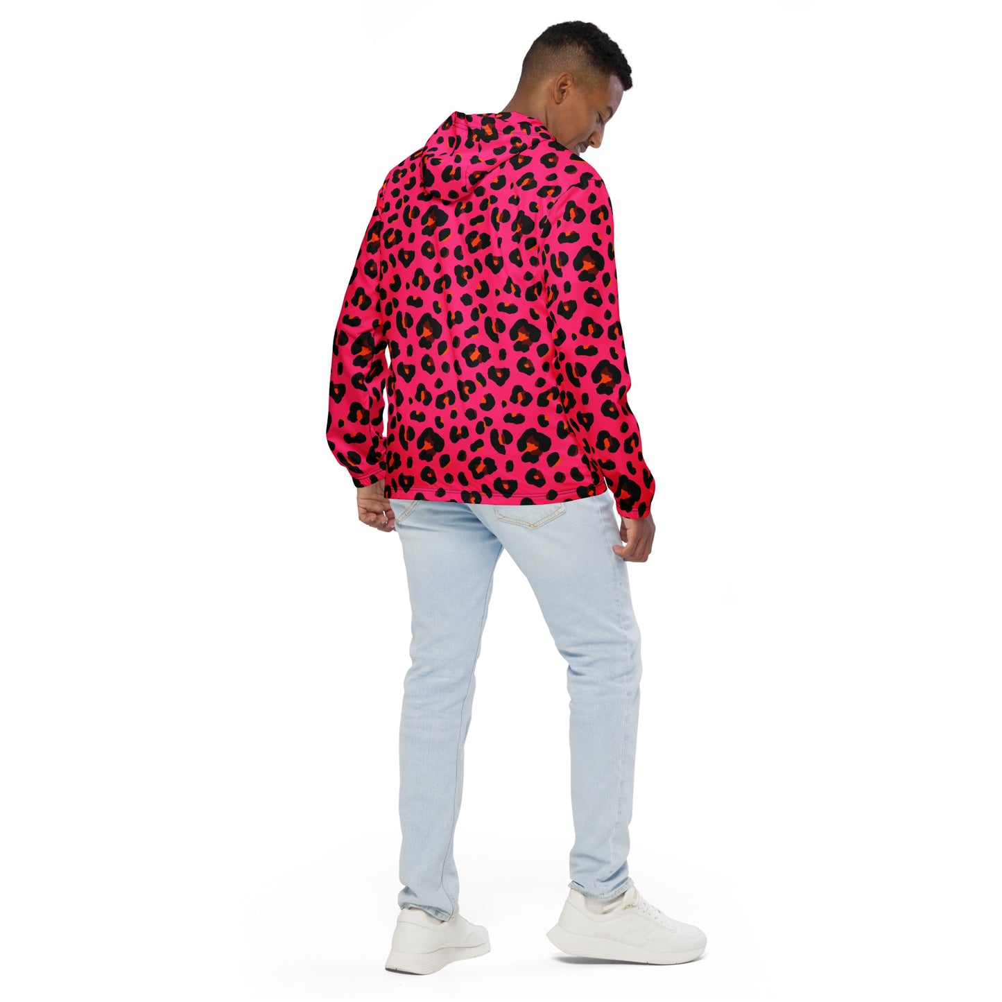 Windbreaker For Men | Cerise Pink, Orange and Black Leopard