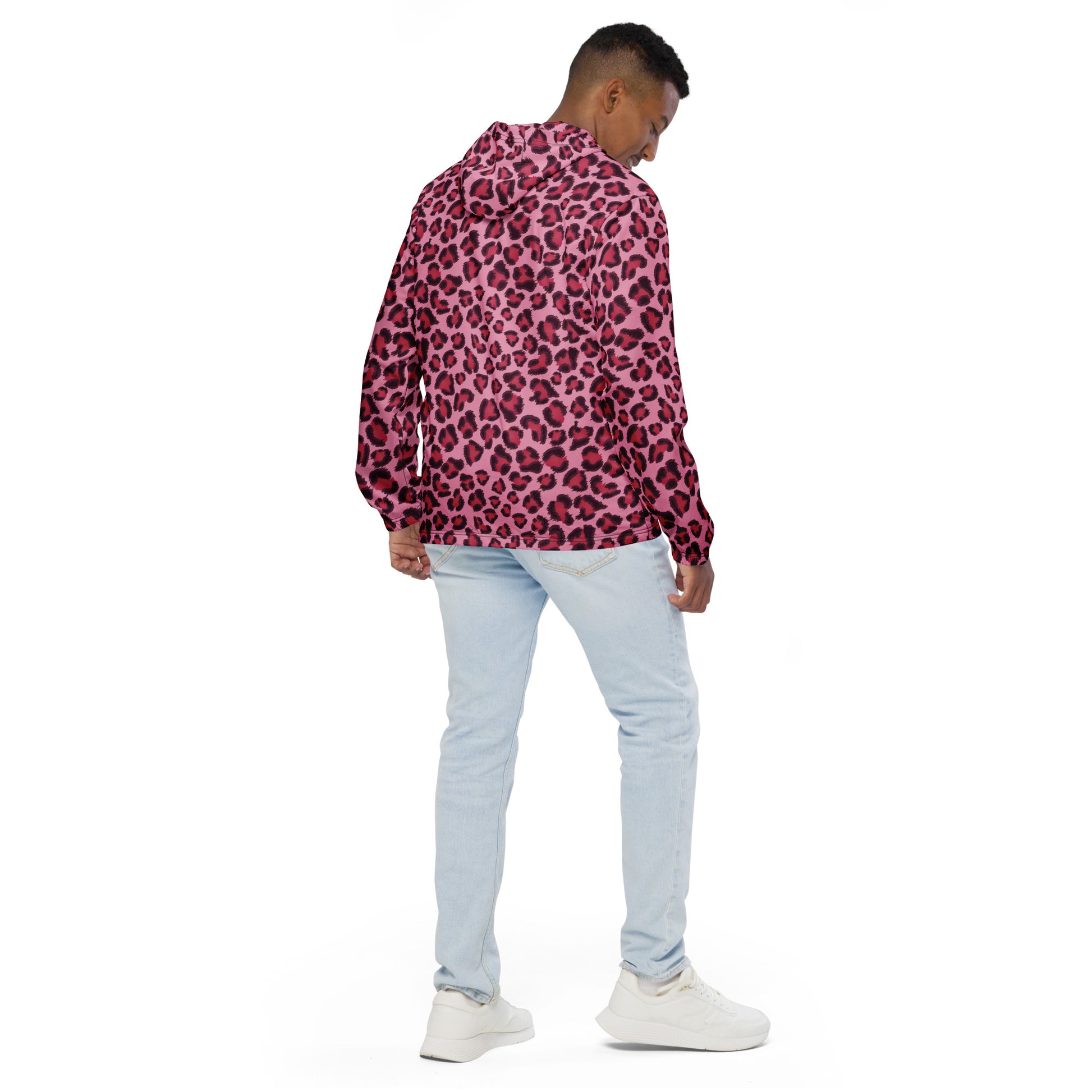 Windbreaker For Men | Pink, Cherry and Black Leopard Pattern