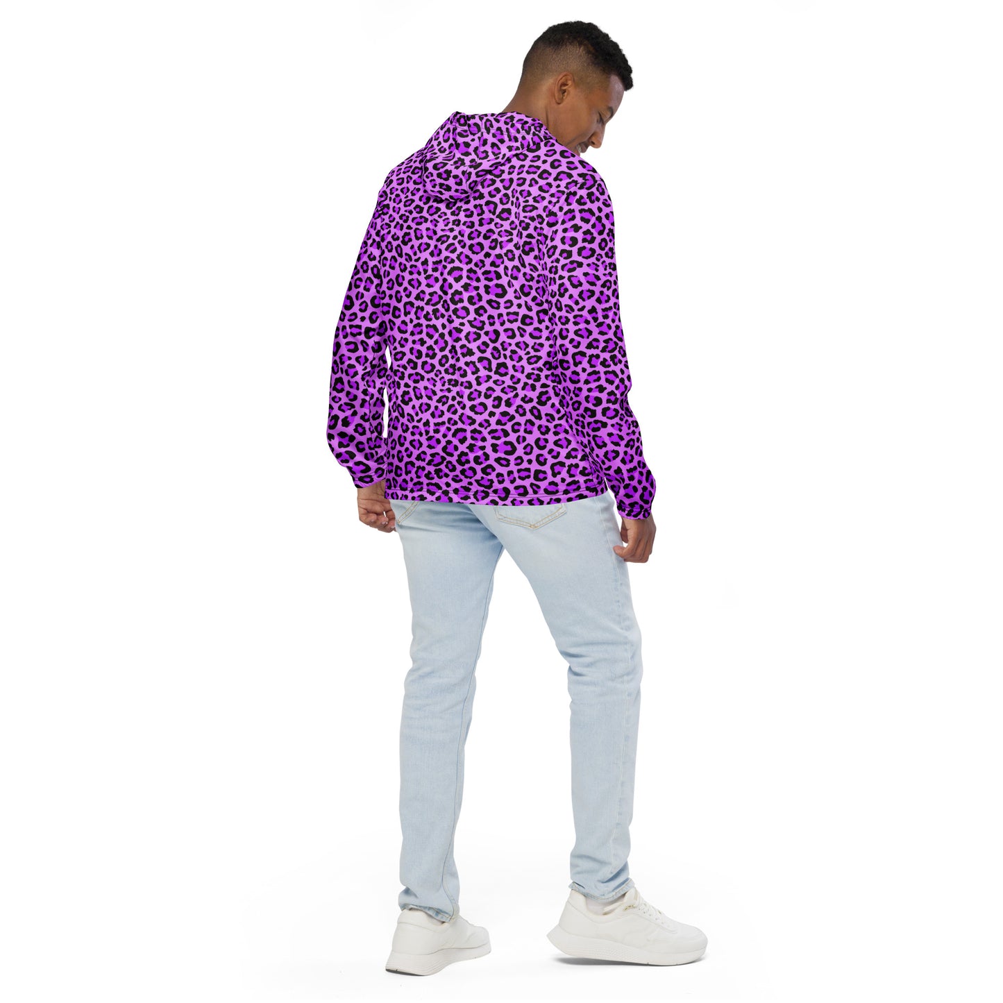 Windbreaker For Men | Purple, Blue and Black Leopard Pattern