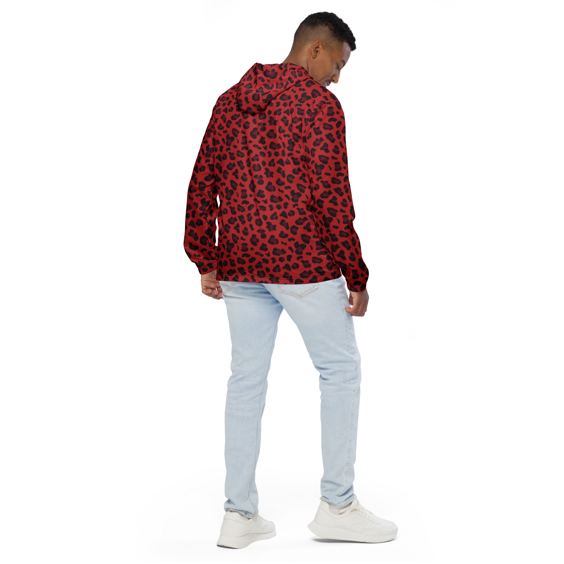 Windbreaker For Men | Red and Black Leopard Pattern