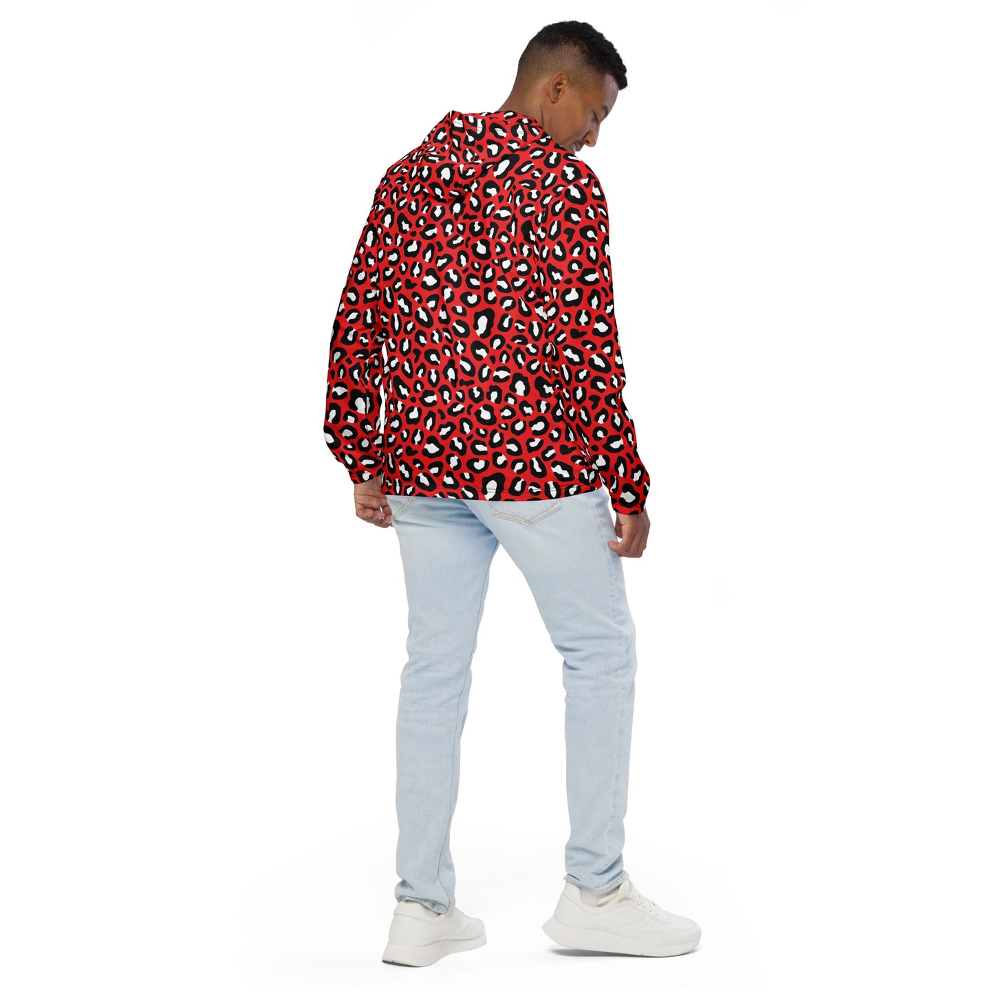 Windbreaker For Men | Red, Black and White Leopard Pattern