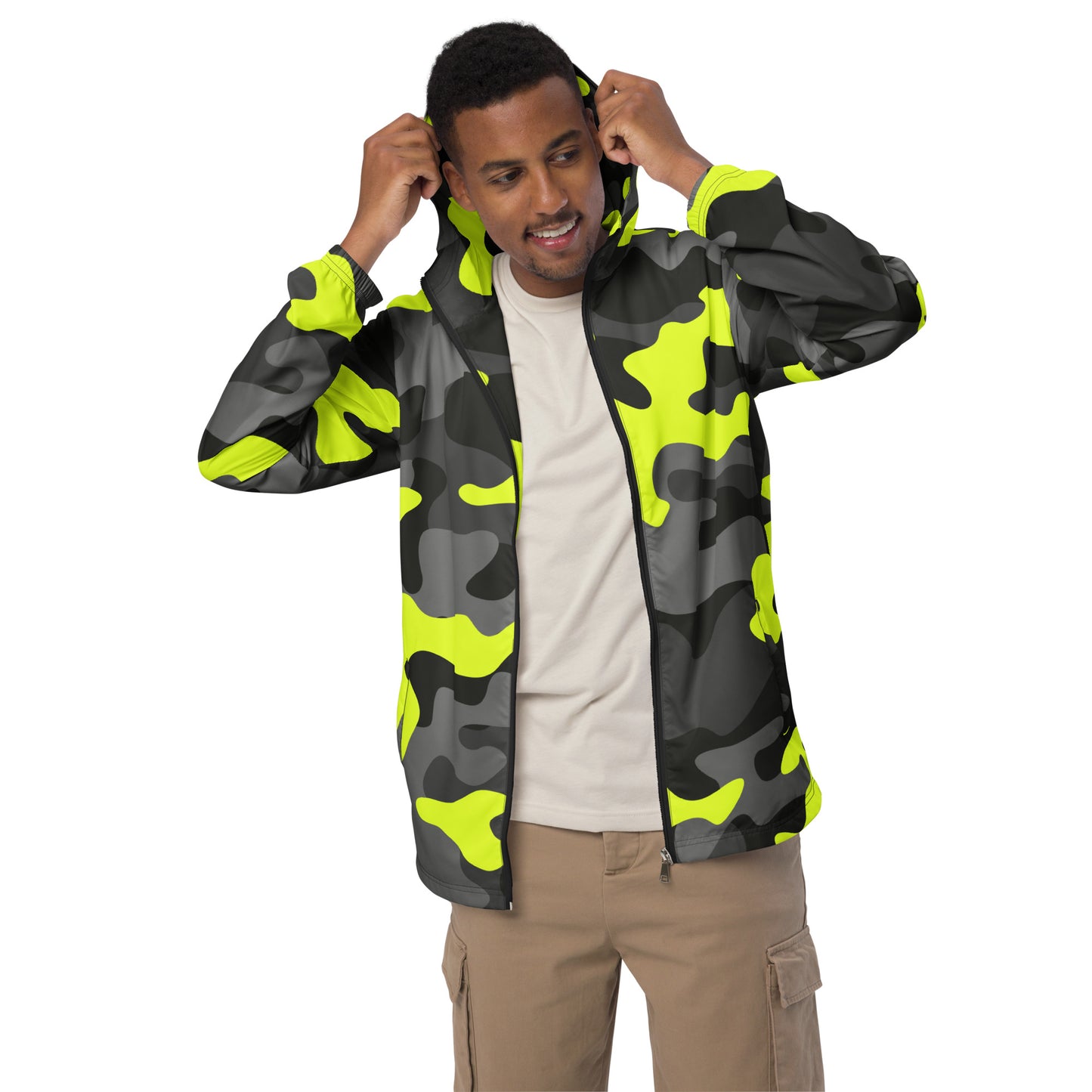 Camo Windbreaker For Men | Black, Gray & Yellow