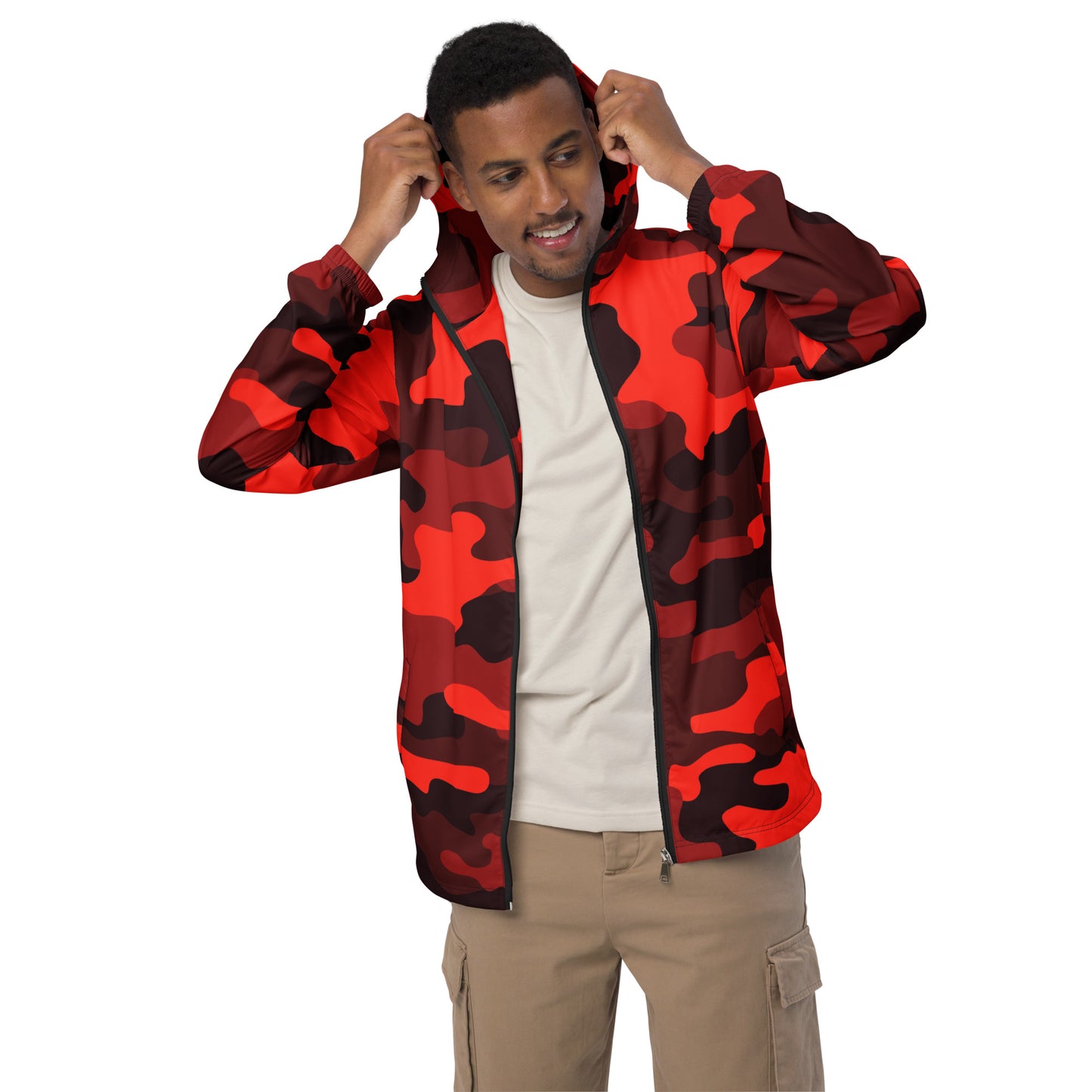 Camo Windbreaker For Men | Scarlet Red & Black