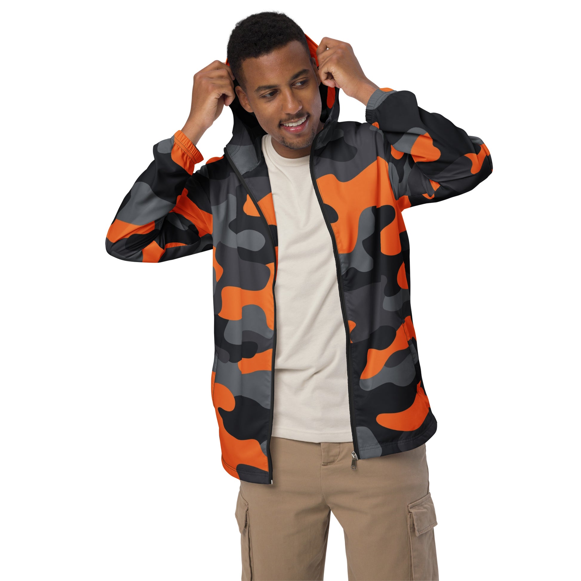 Camo Windbreaker For Men | Orange, Gray & Black