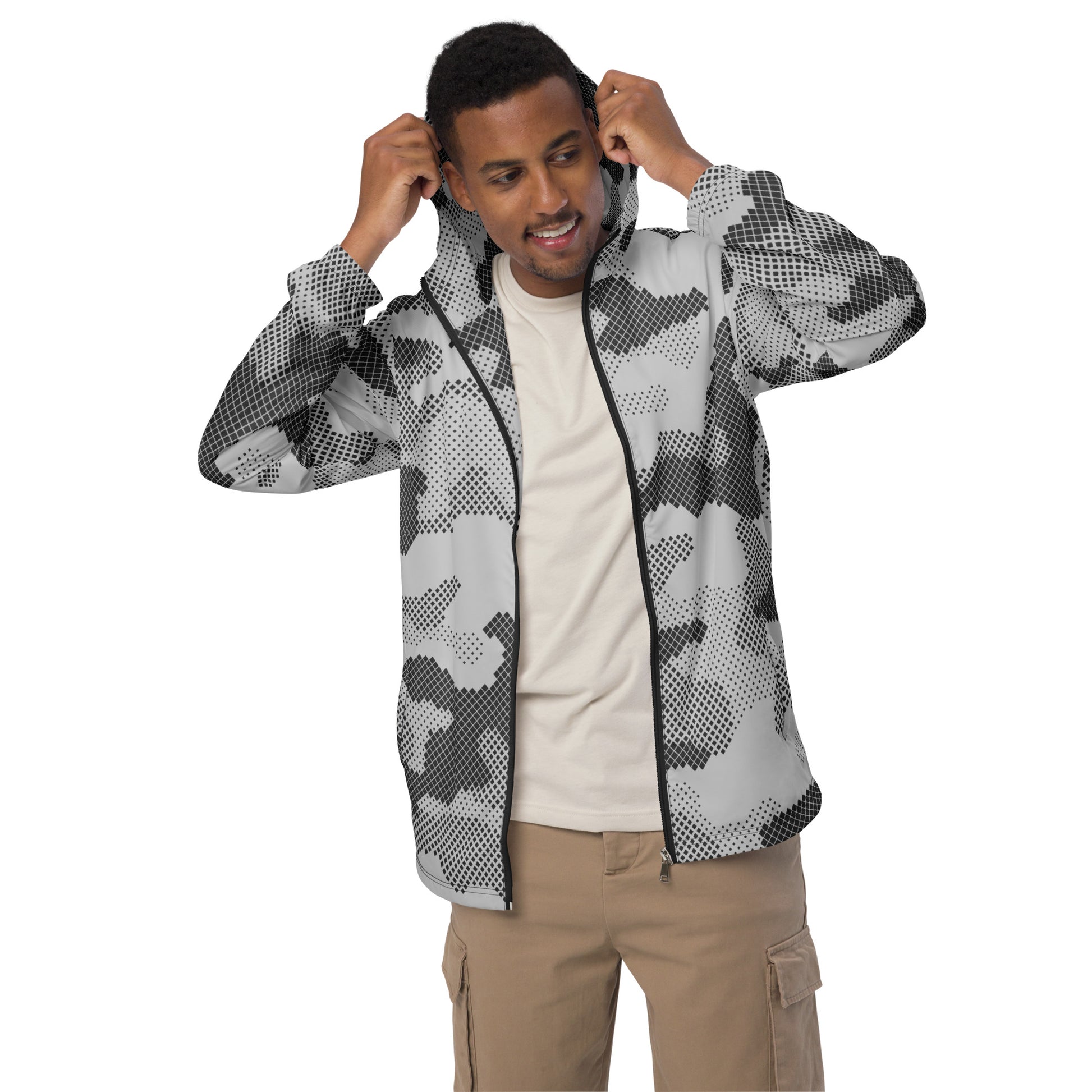 Camo Windbreaker For Men | Black & White Digital Dotted