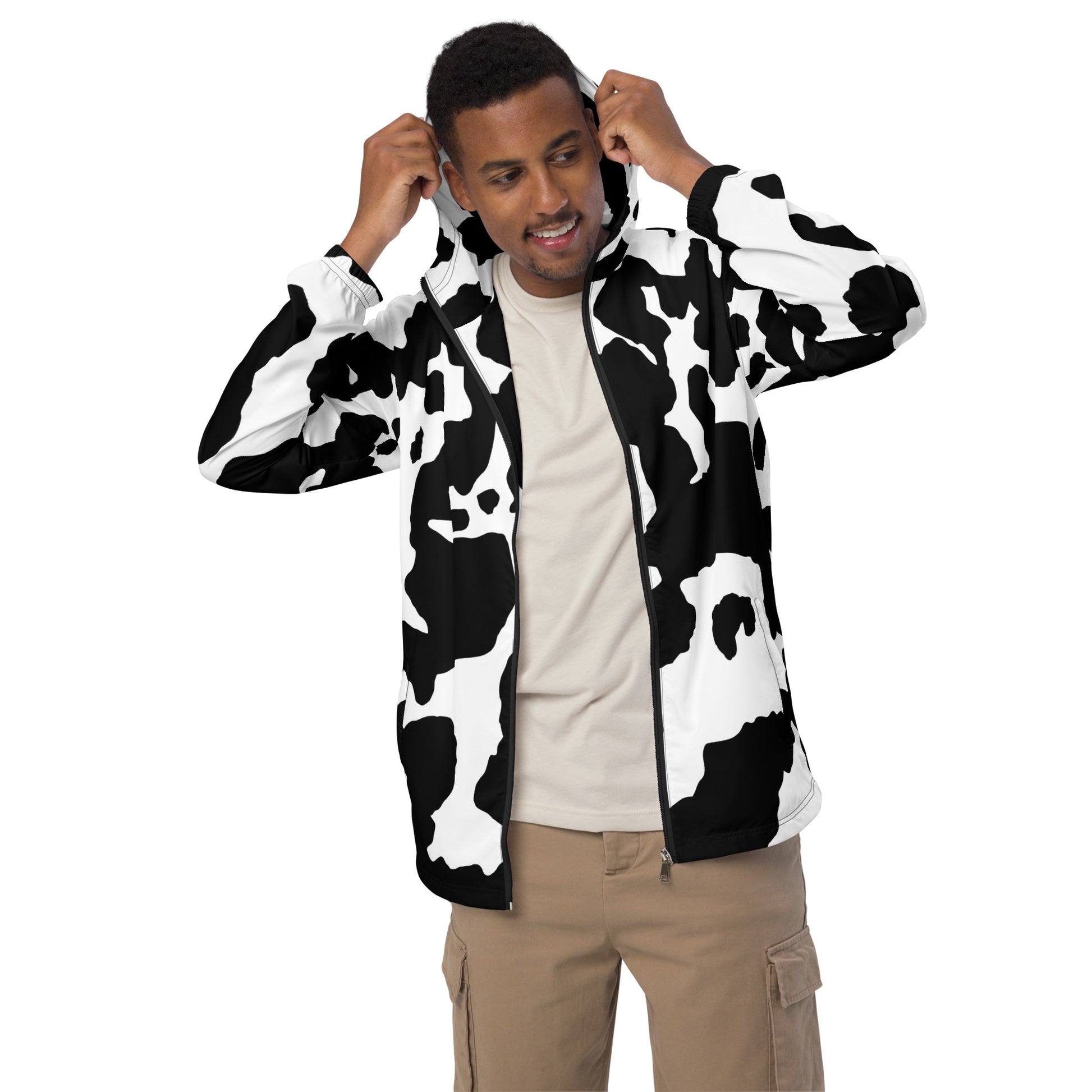 Camo Windbreaker For Men | Black & White Cow Skin