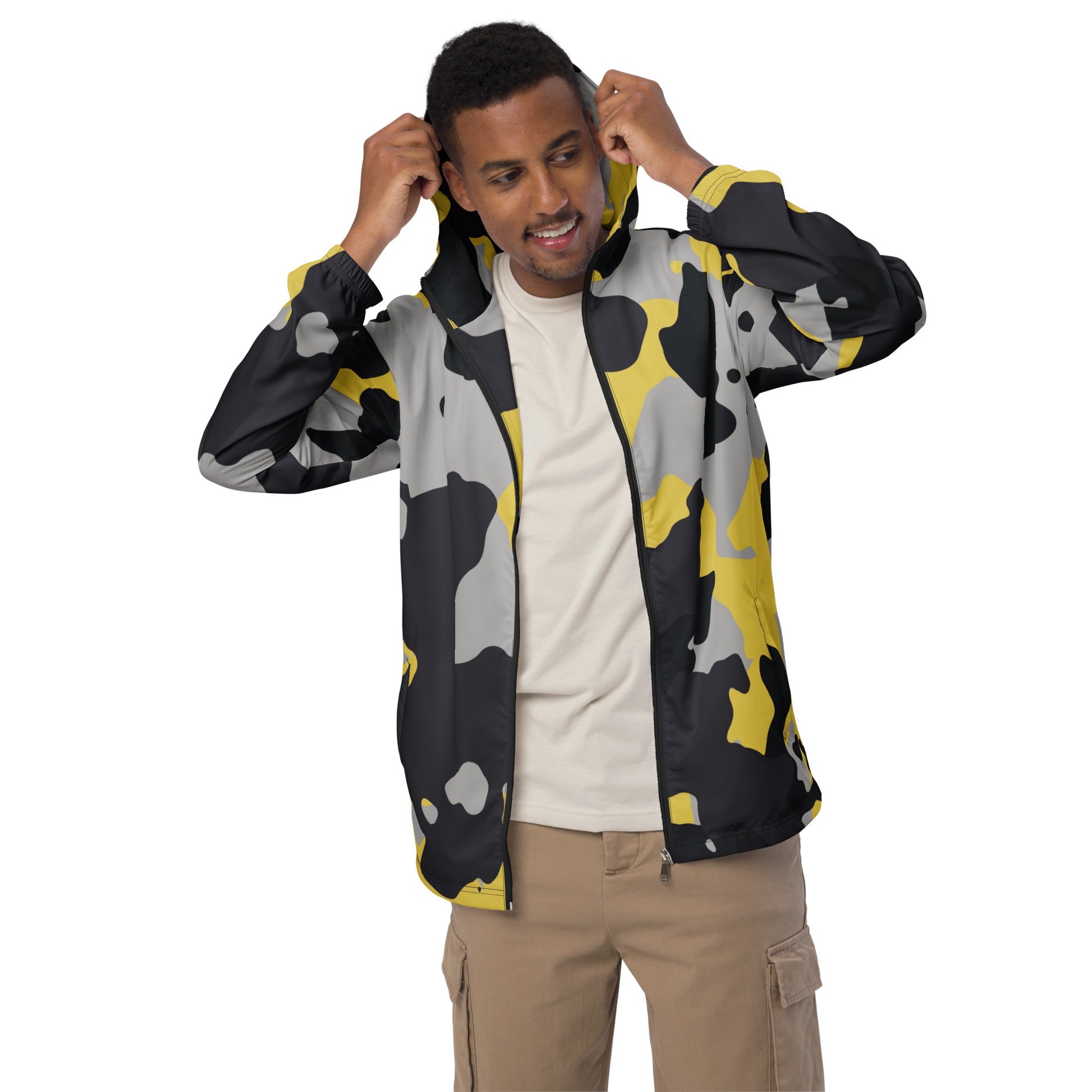 Camo Windbreaker For Men | Yellow, Black & Silver