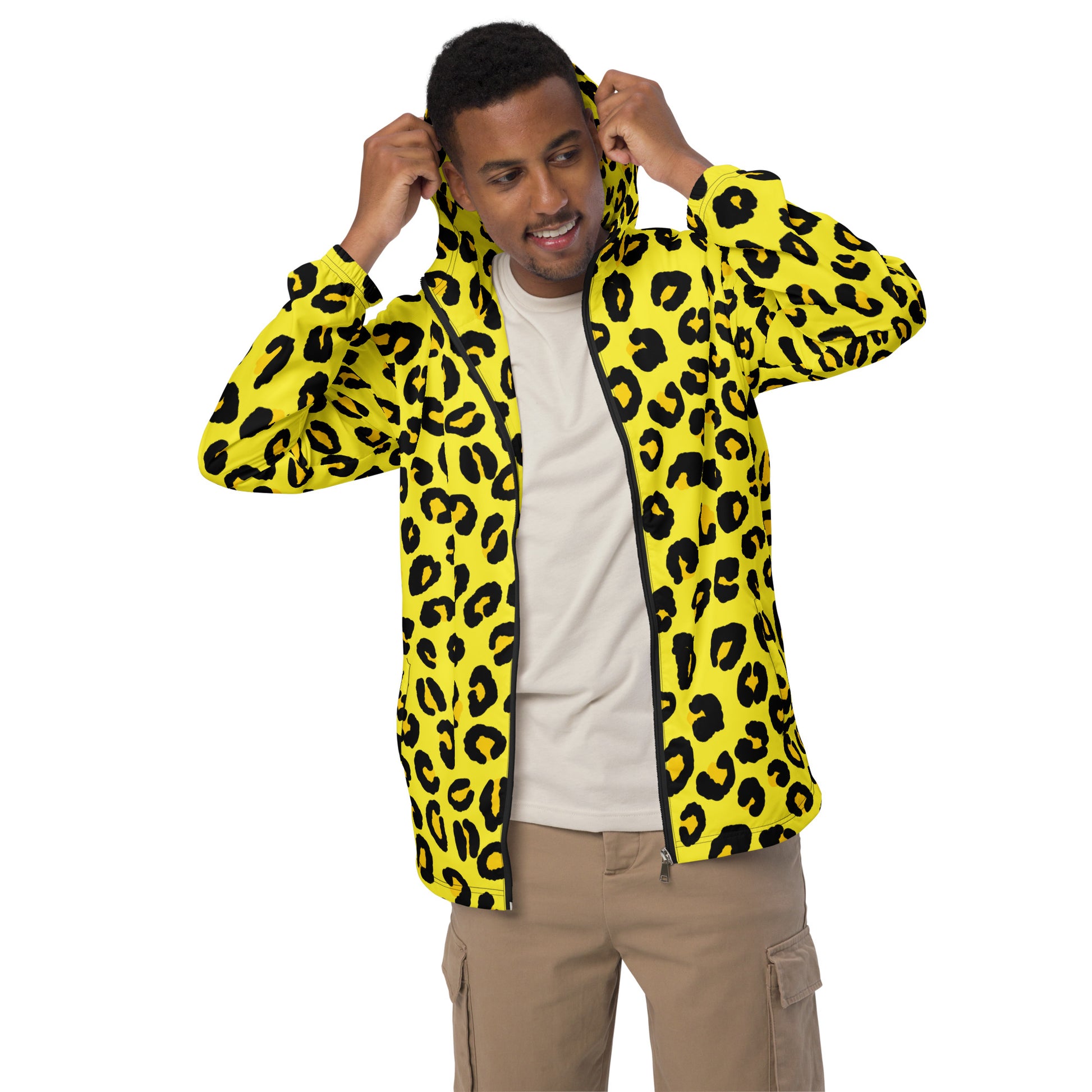 Windbreaker For Men | Black and Yellow Leopard Pattern