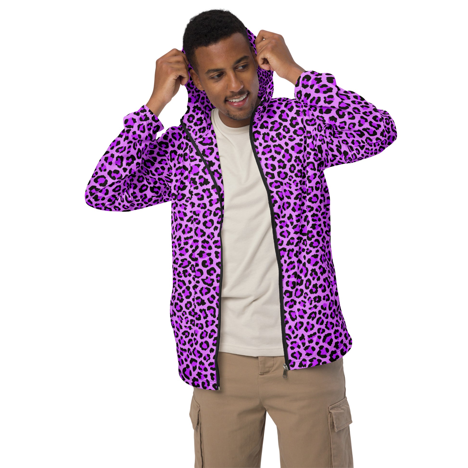 Windbreaker For Men | Purple, Blue and Black Leopard Pattern