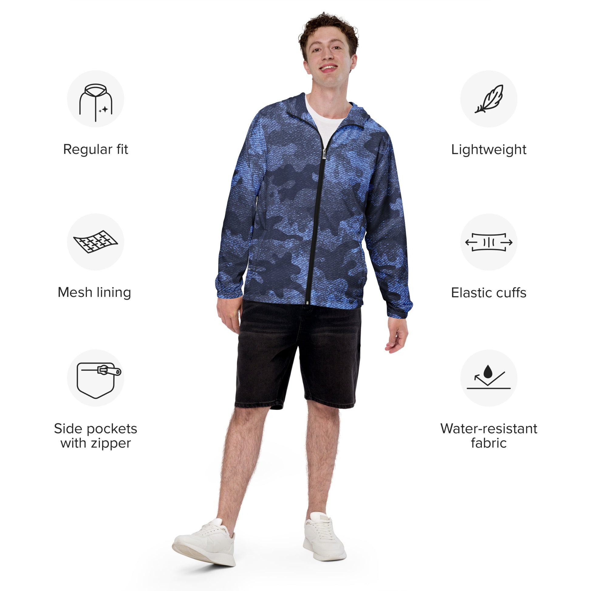 Camo Windbreaker For Men | Denim Blue