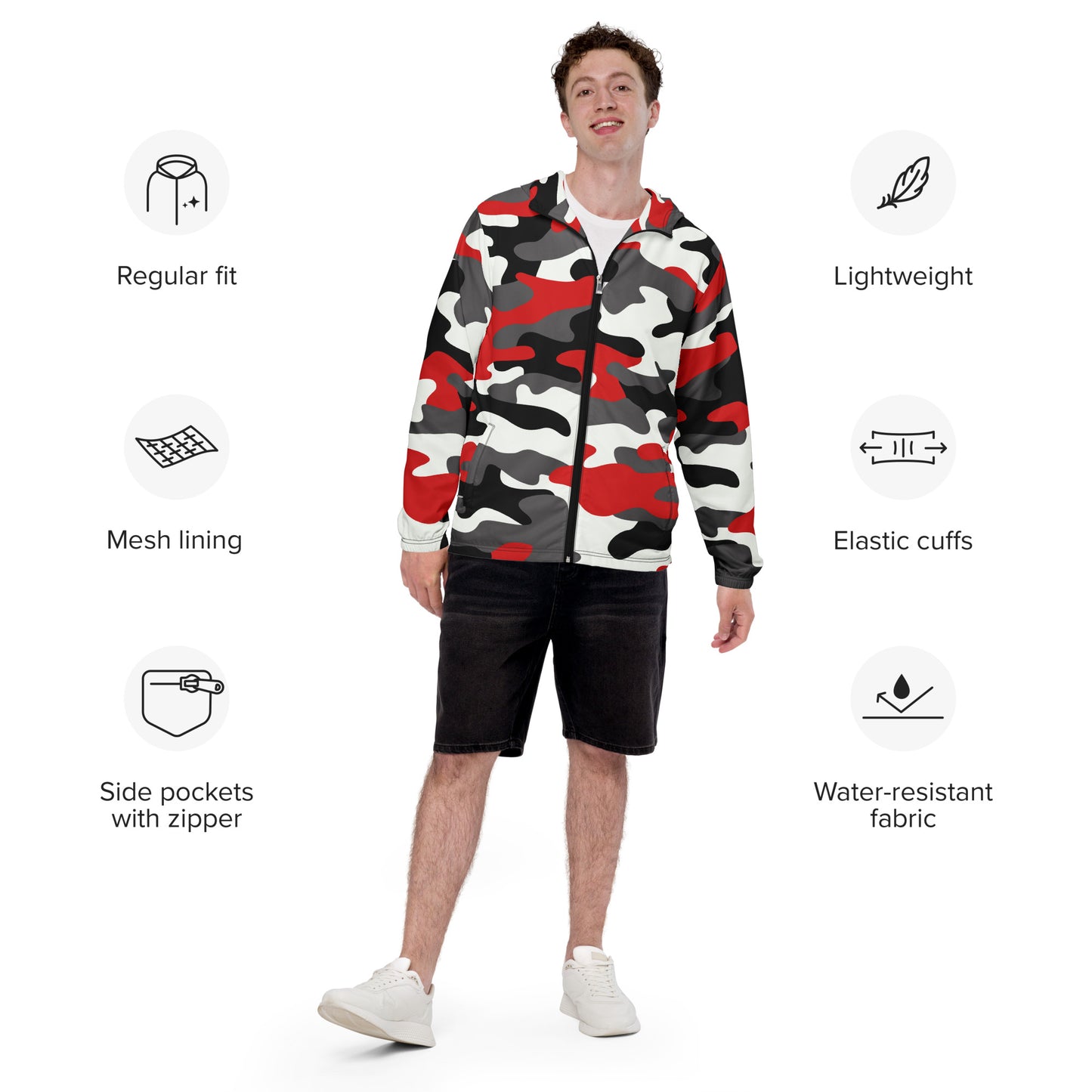 Camo Windbreaker For Men | Red, Black & White