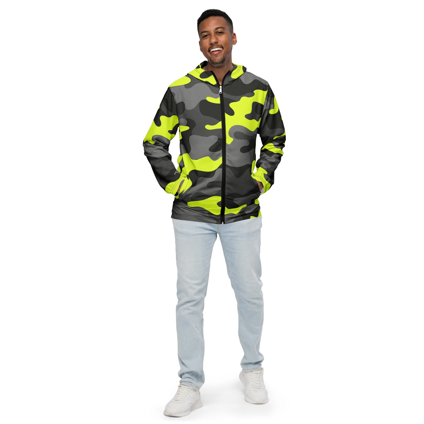 Camo Windbreaker For Men | Black, Gray & Yellow