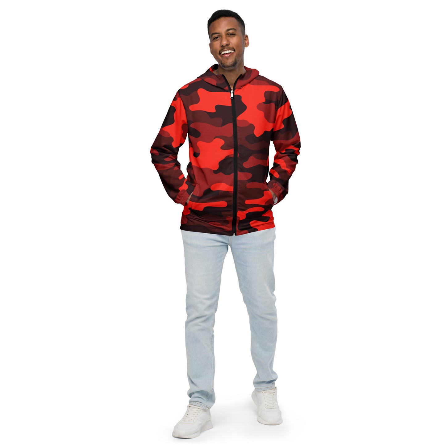 Camo Windbreaker For Men | Scarlet Red & Black