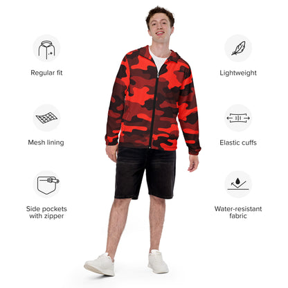 Camo Windbreaker For Men | Scarlet Red & Black