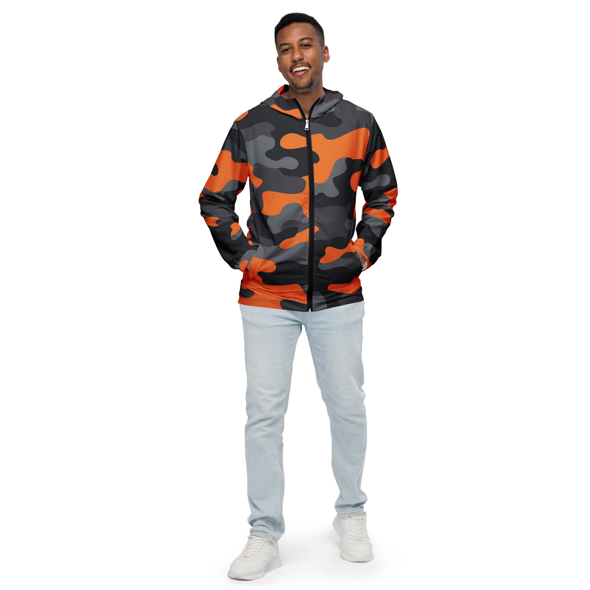 Camo Windbreaker For Men | Orange, Gray & Black